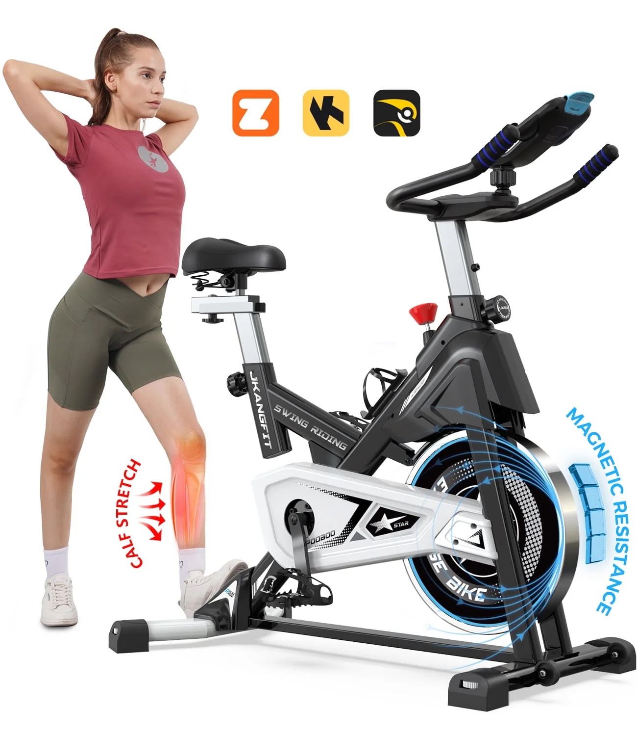 Pooboo Bluetooth Magnetic Exercise Bike Indoor Cycling Bike Stationary Bikes 40lbs Flywheel 350lbs - Womvr