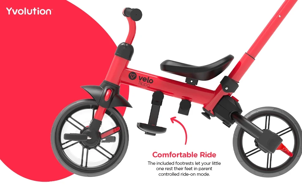 Yvolution Velo Flippa 4-in-1 Triicycle to Balance Bike 2-5 Years (Red) Unisex - Womvr