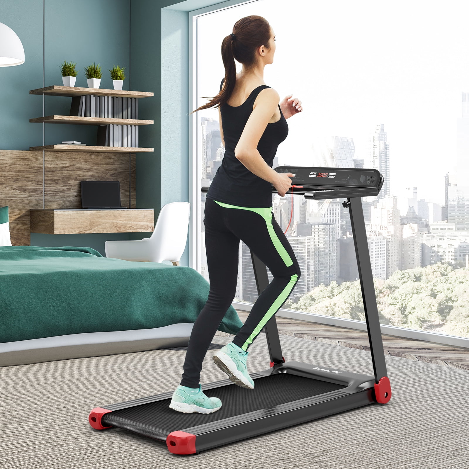 SuperFit  Electric Treadmill Compact Walking Running Machine w/APP Control Speaker - Womvr