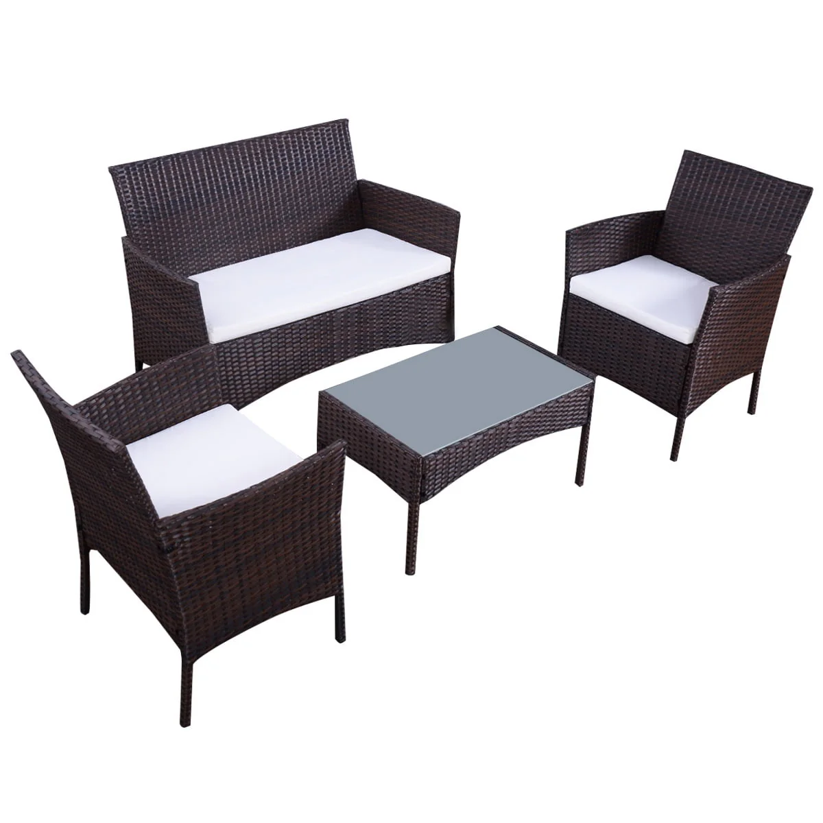 Costway 4PCS Patio Furniture Set Rattan Wicker Conversation Set Outdoor - Womvr