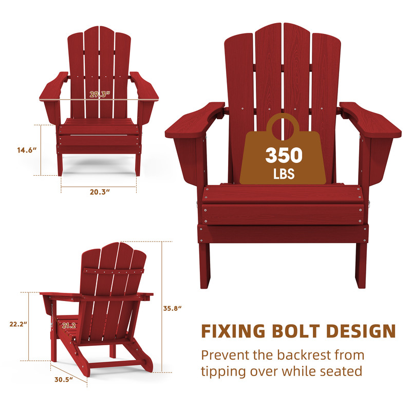 Outdoor Patio Folding HDPE Resin Adirondack Chair, Red - Womvr