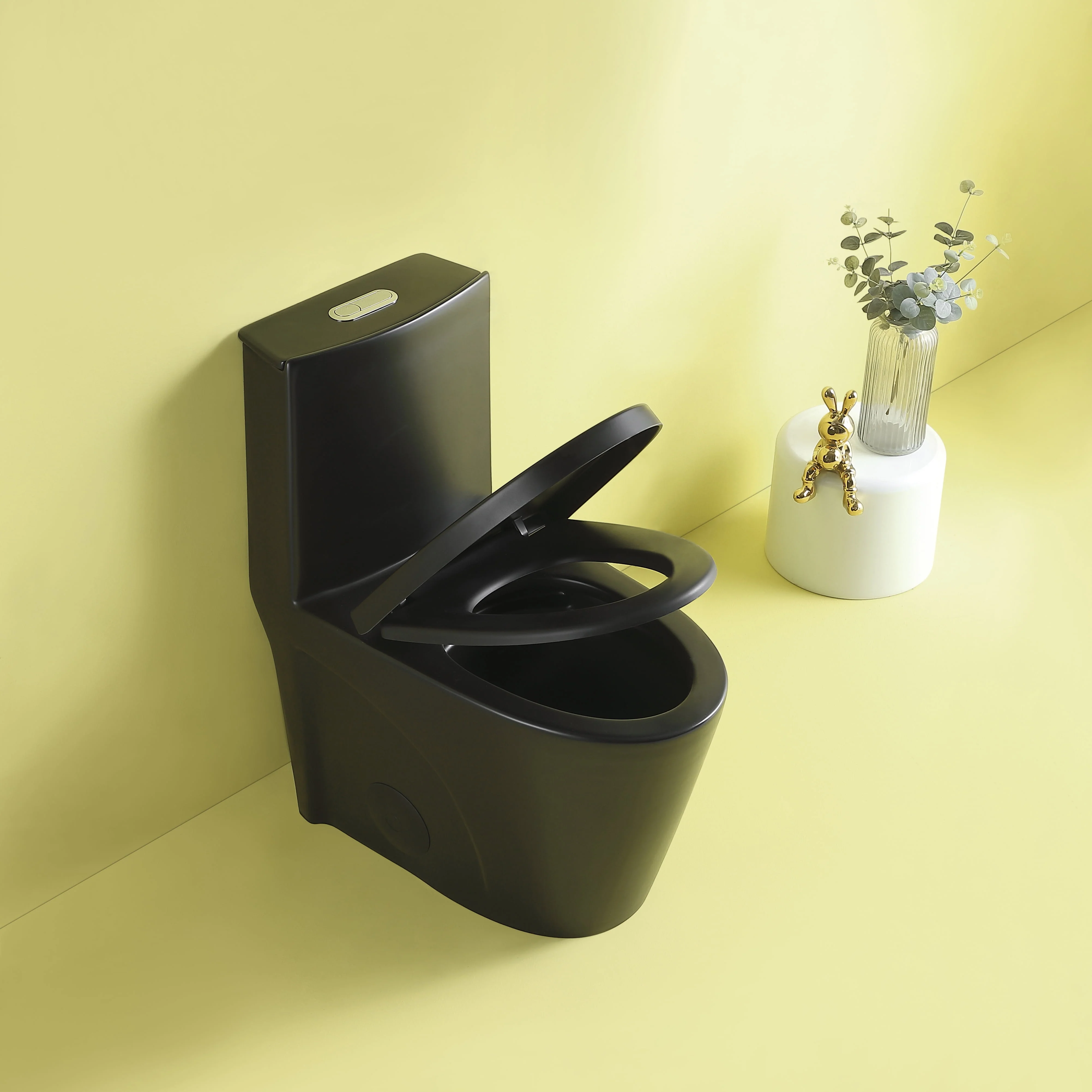 Miniyam 1.1/1.6 GPF Dual Flush Elongated Toilet with Soft-Close Seat, Black - Womvr