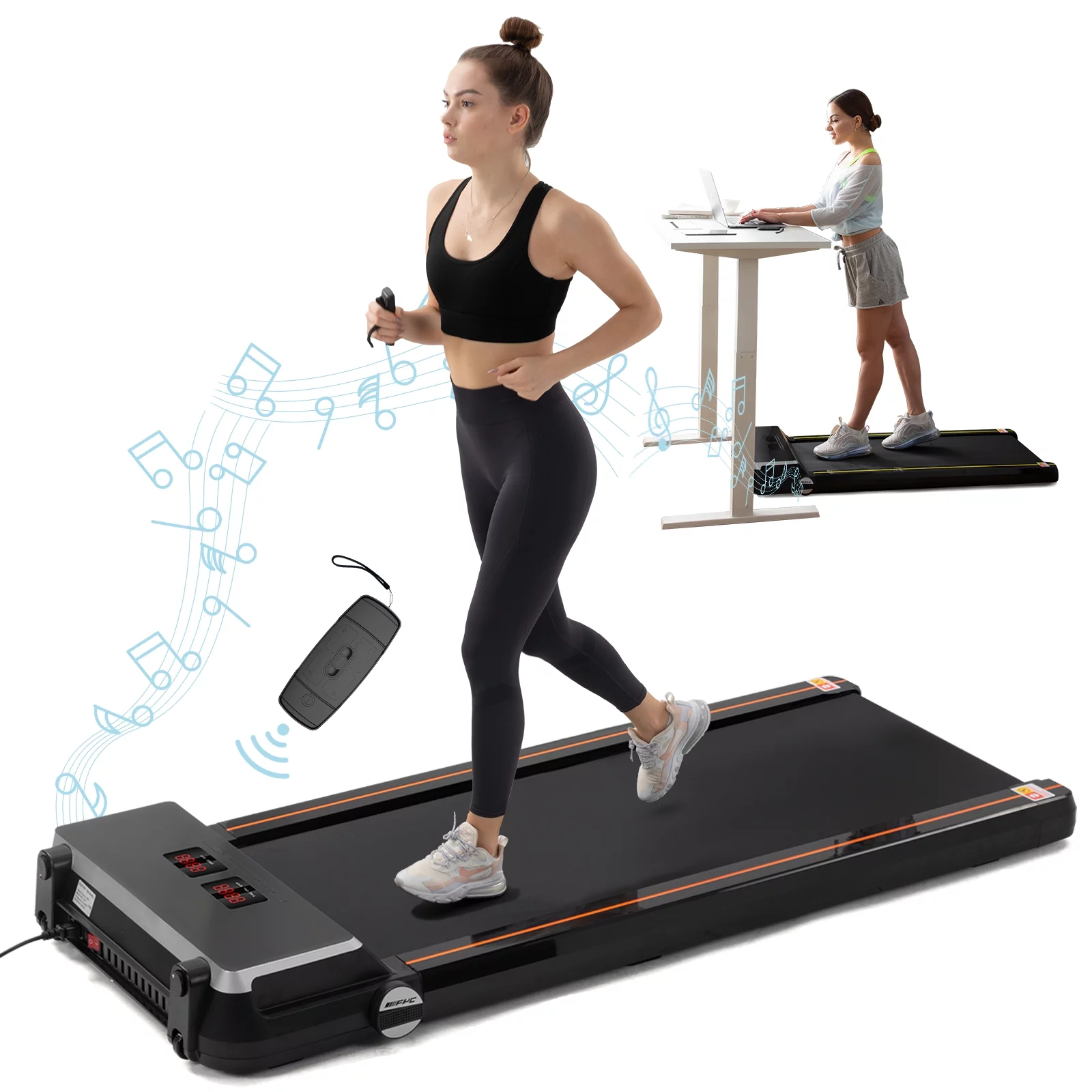 FYC Under Desk Treadmill for Home Office, Slim Walking Smart Treadmill with APP/Bluetooth/Remote Control - Electric Treadmill with LED Display, Running Walking Jogging - White - Womvr