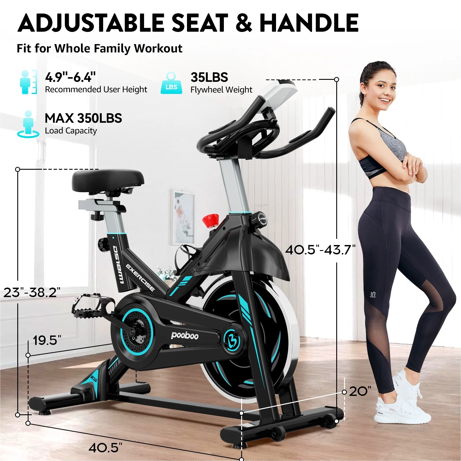 Pooboo Indoor Cycling Bike Magnetic Stationary Exercise Bikes Home Cardio Workout Bicycle Machine 350lb Flywheel Weight 40lbs - Womvr