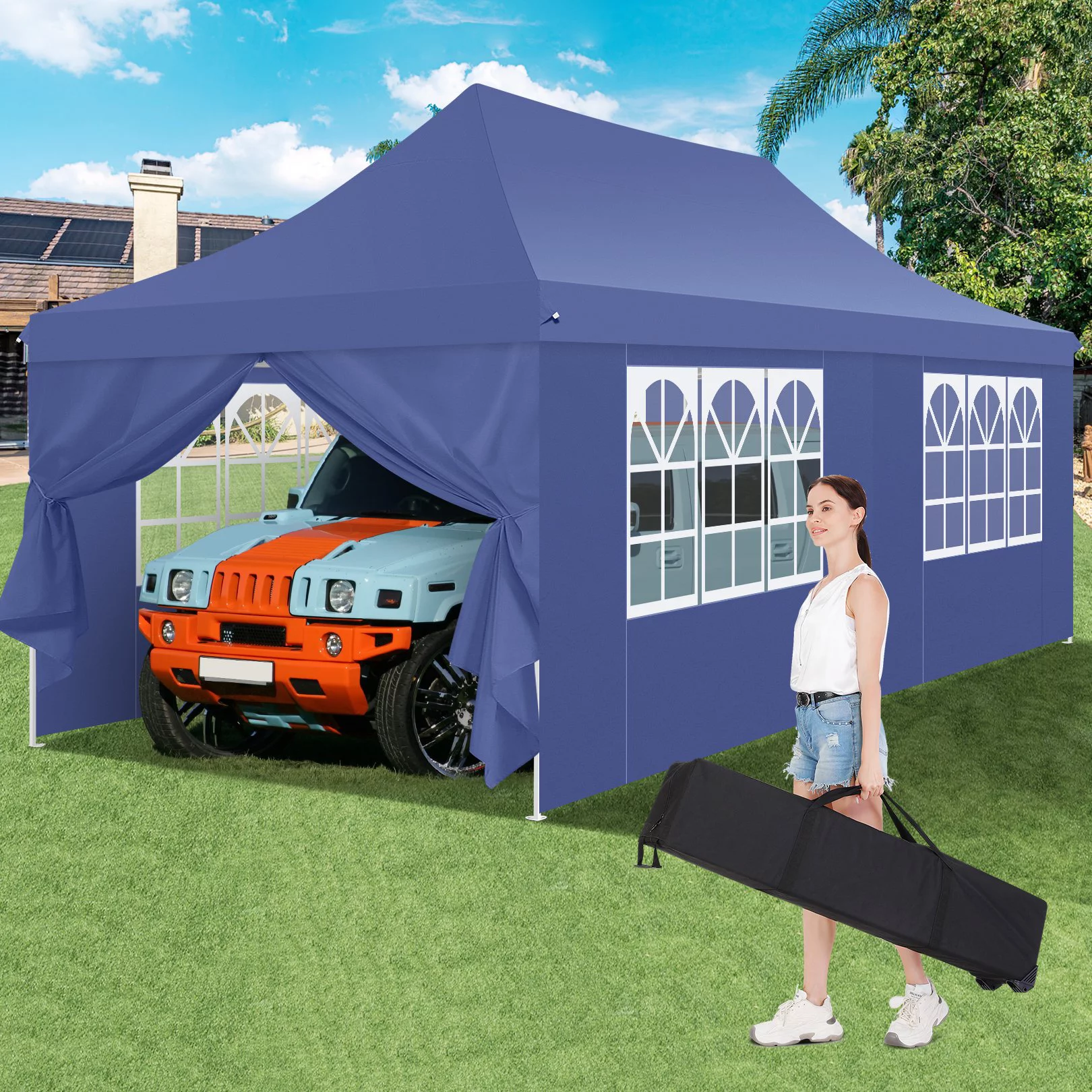 SANOPY 10' x 20' Outdoor Canopy Tent EZ Pop up Canopy Party Tent Outdoor Event Instant Tent Gazebo with 6 Removable Sidewalls & Carry Bag for Camping Wedding Picnic(Blue) - Womvr