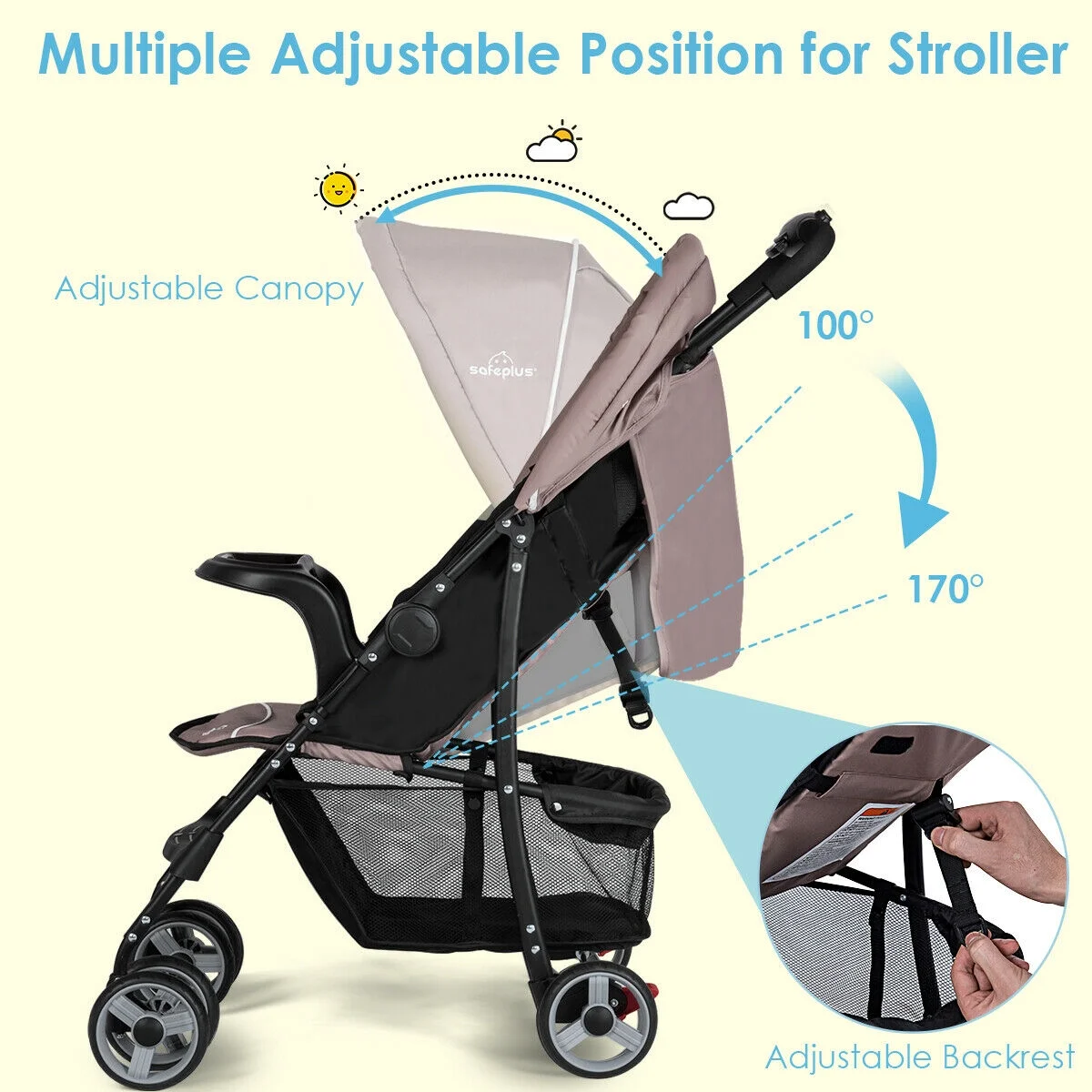 Costway Foldable Lightweight Baby Stroller Kids Travel Pushchair 5-Point Safety System Coffee - Womvr