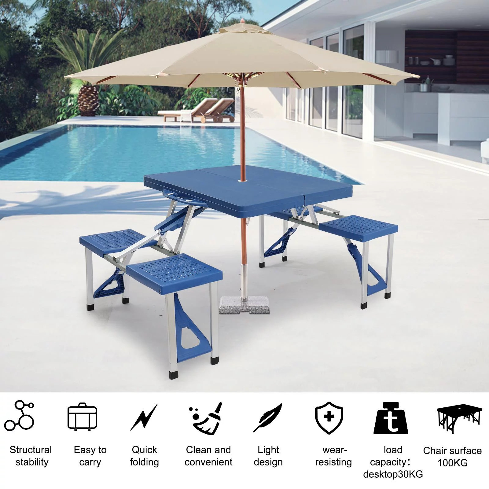 UBesGoo Folding Picnic Table With 4-Person Chair Seats Wood Aluminium Alloy - Womvr