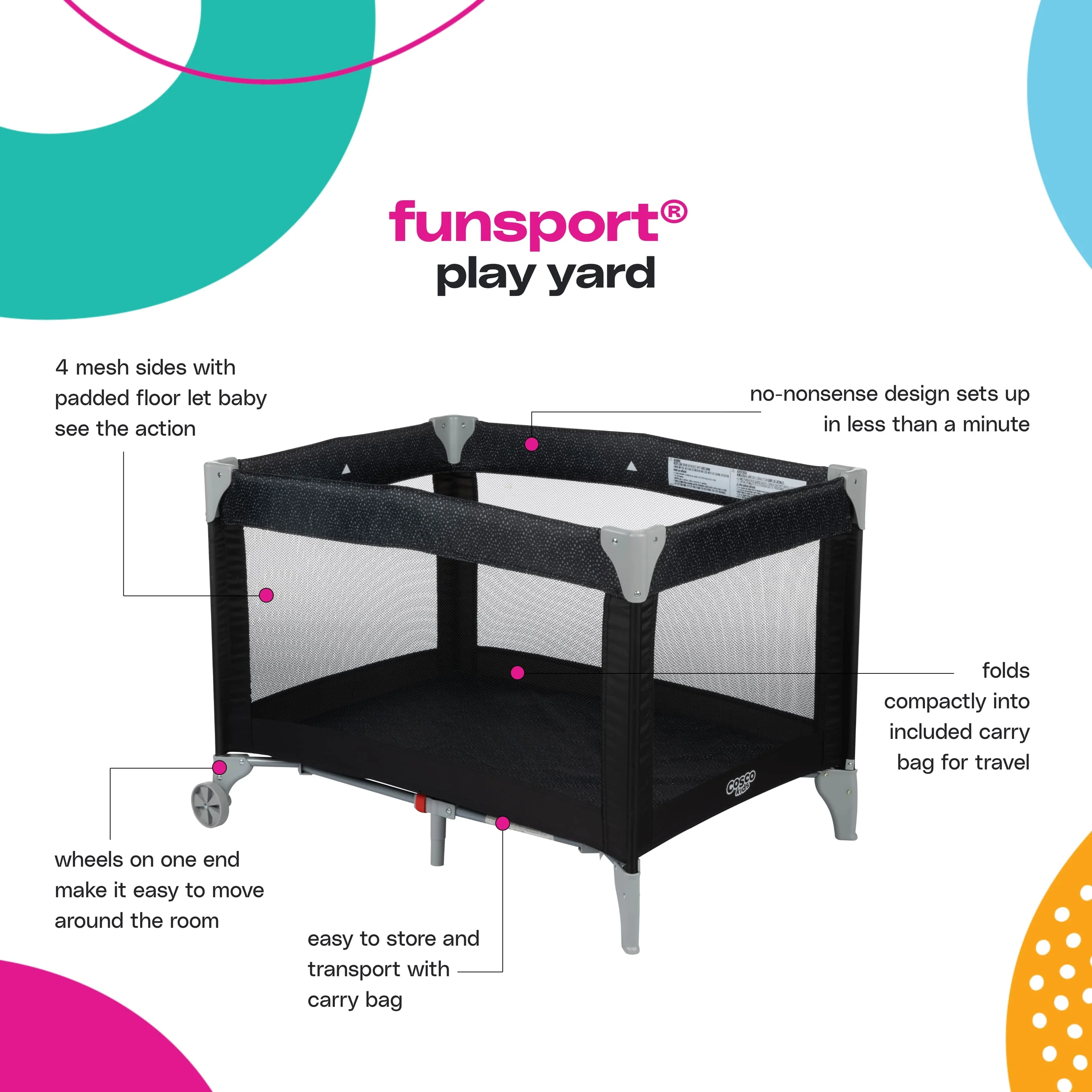 Cosco Kids Funsport Portable Compact Baby Play Yard, Zuri - Womvr