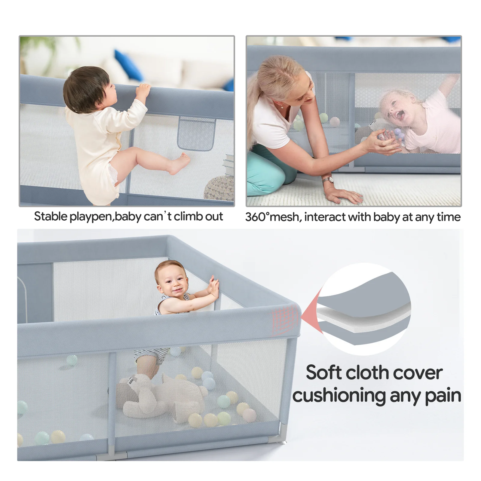 Pkinoicy 47x47inch Play Pen with Mat for Babies and Toddlers, Playpen with Mat, Baby Playpen with Mat, mall Baby Playpen with Mat - Womvr