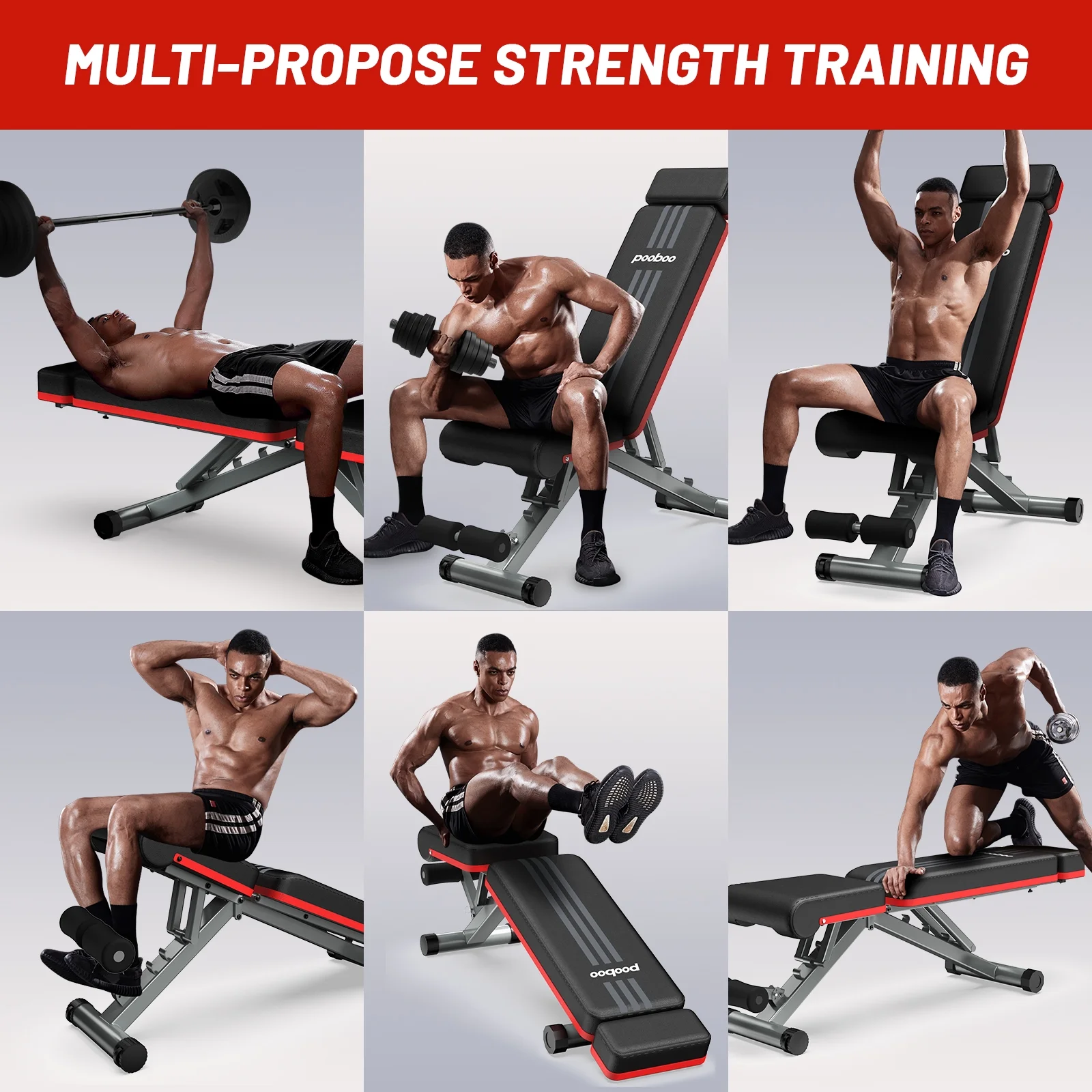 Pooboo Workout Bench Adjustable Weight Bench Strength Training Dumbbell Bench Indoor Folding Incline Bench with Extened Backrest Gym bench 660 lbs Capacity - Womvr