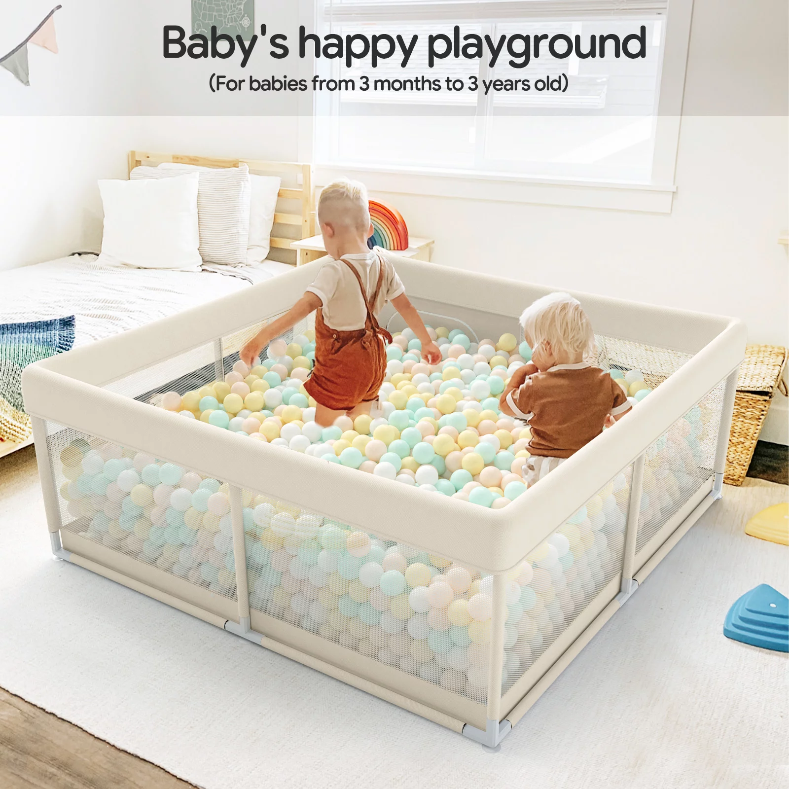 Pkinoicy 47x47inch Play Pen with Mat for Babies and Toddlers, Playpen with Mat, Baby Playpen with Mat, mall Baby Playpen with Mat - Womvr