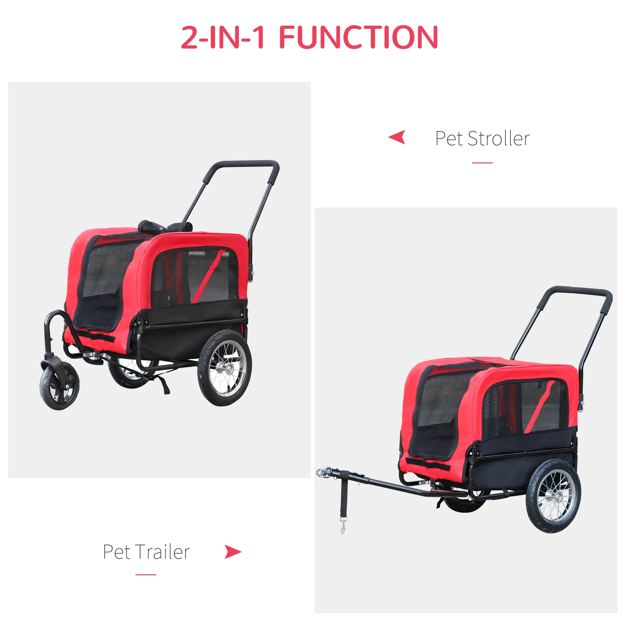 Aosom Elite-Jr 2-In-1 Dog Pet Bicycle Trailer, Jogging Stroller with 360-Degree Swivel Wheels & Large Easy Entry, Blue - Womvr