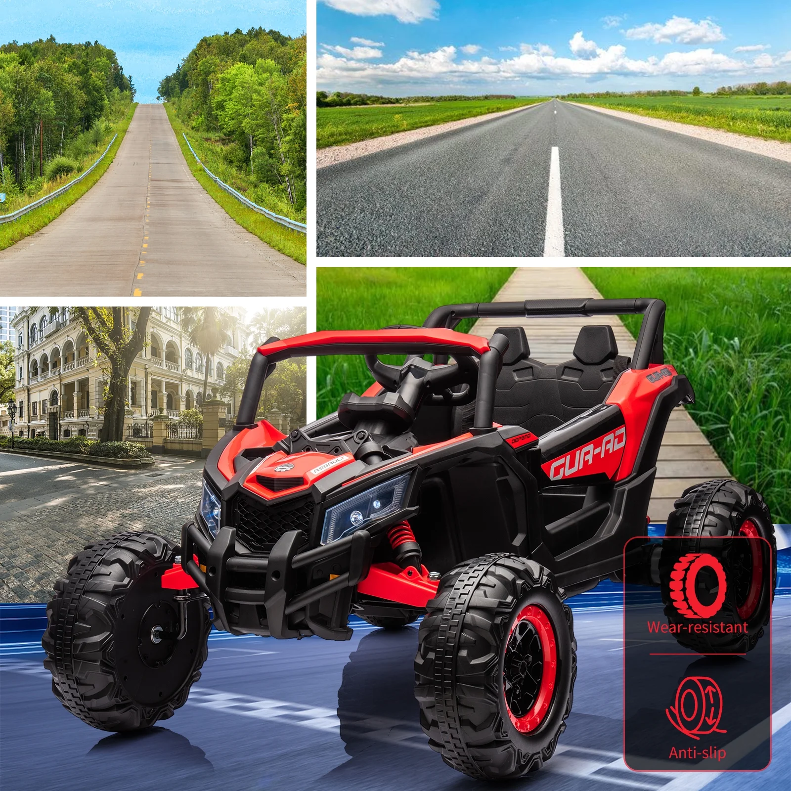 EastVita Ride on UTV Car, 24V Ride on Car Battery Powerd Electric Off-Road UTV Car w/Remote Control, 200W Motor, Spring Suspension, Music, LED Lights, ATV, Red - Womvr