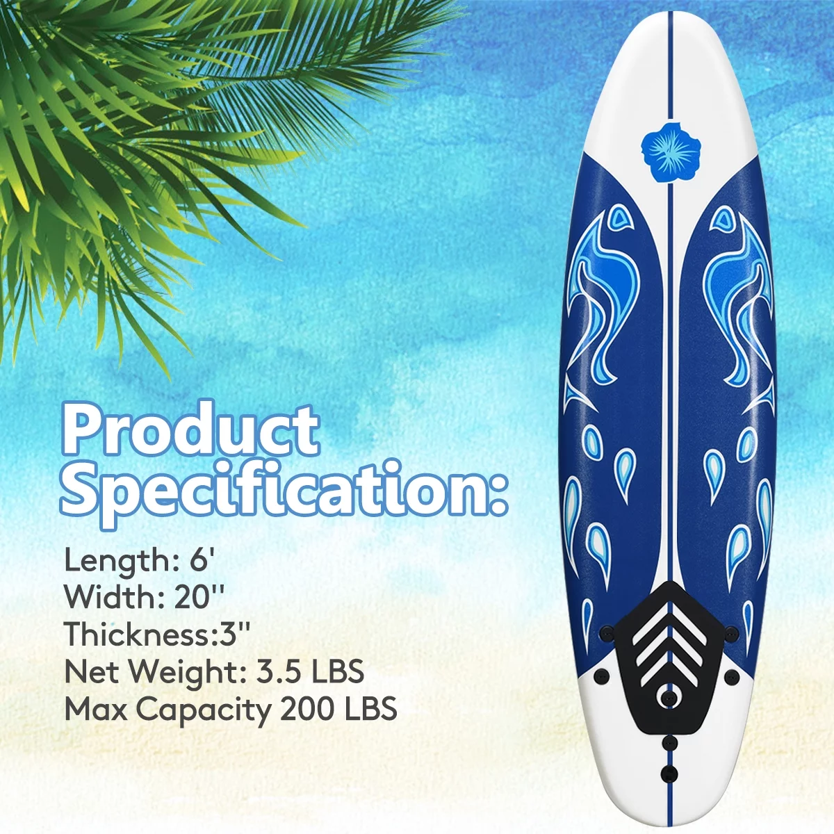 Topbuy 6' Surfboard Inflation-free Long Surfing Board with Safety Leash White - Womvr
