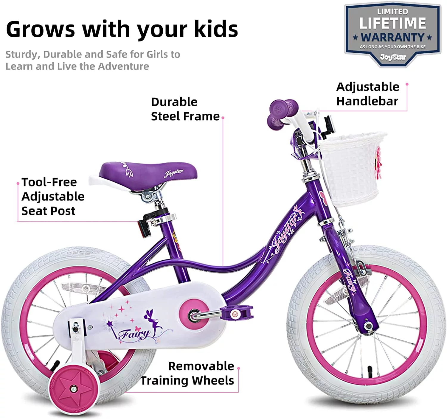 JOYSTAR Fairy Girls Bike for Toddlers and Kids Ages 5-9 Years Old Kids, 18 inch Wheels .Training Wheels Included,Pink - Womvr