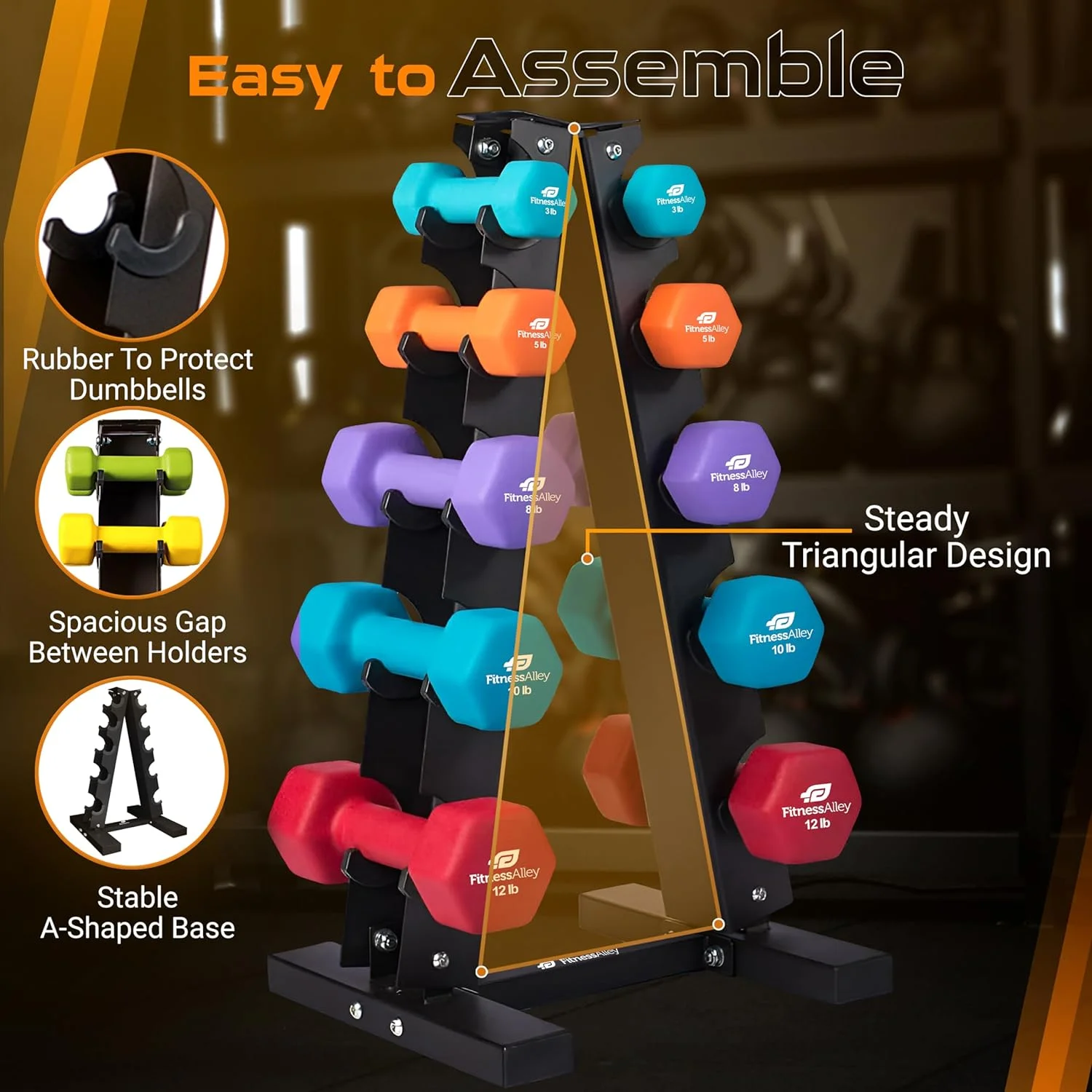 Fitness Alley Neoprene Workout Dumbbells - Non Slip, Anti Roll Exercise & Fitness Dumbbells Combo - Hex Shaped Hand weights for Men & Women(2, 4, 6, 8, & 10lb Dumbbells) - Womvr