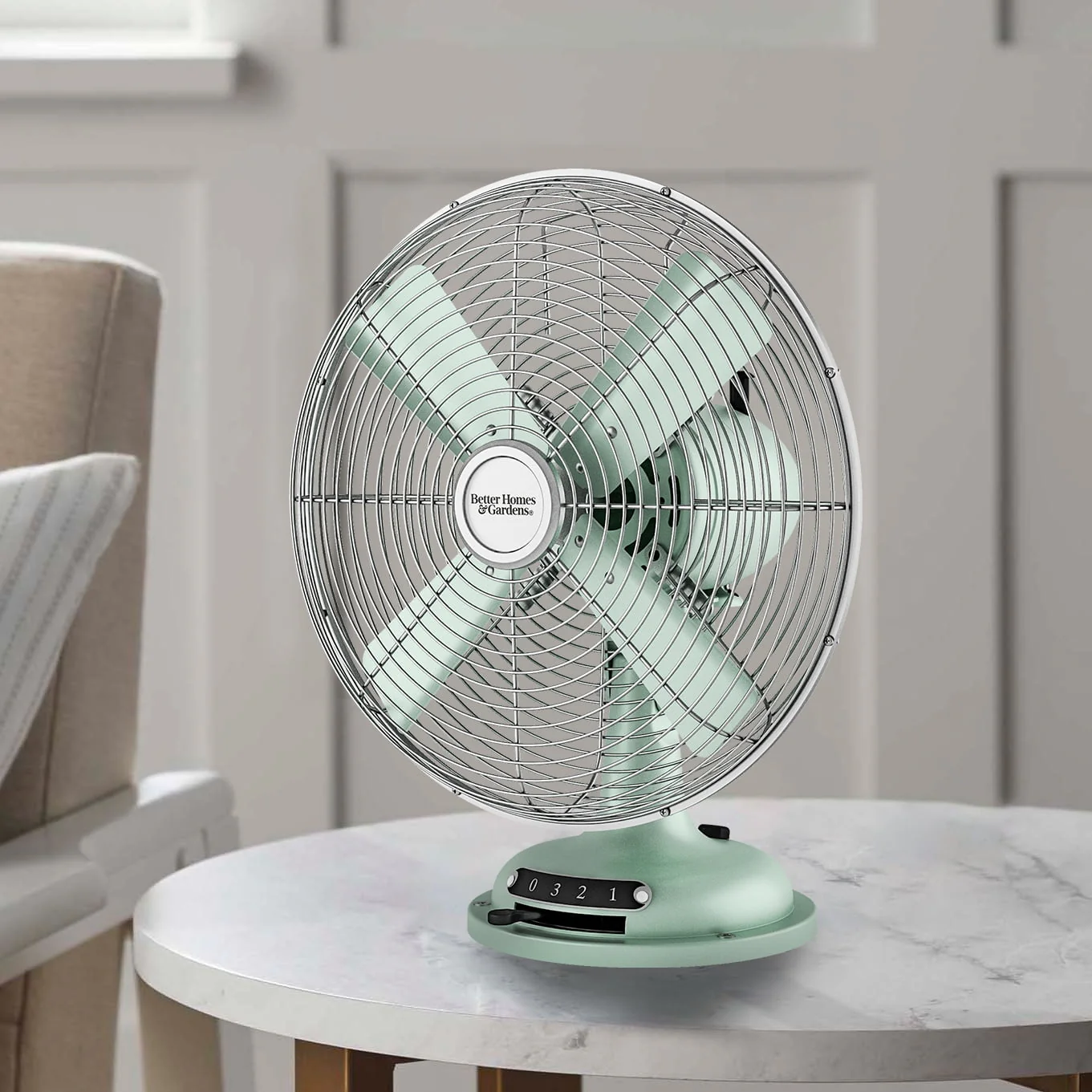 Better Homes & Gardens New 12 inch Retro 3-Speed Metal Tilted-Head Oscillation Table Fan Gold - Womvr