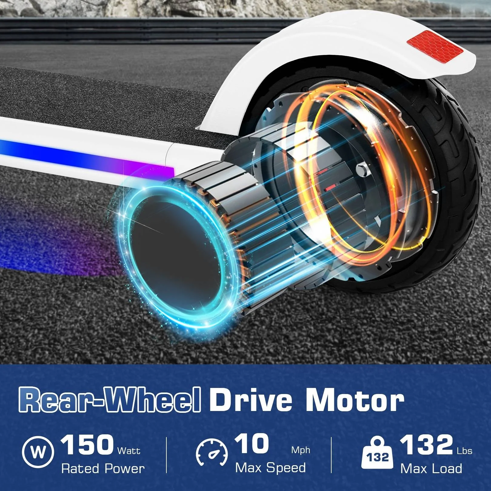 120W Electric Scooter | 2 Speeds and Height Adjustable | Max Load 110lbs | Vibrant Rainbow Wheel for Kids Ages 6+ - Womvr