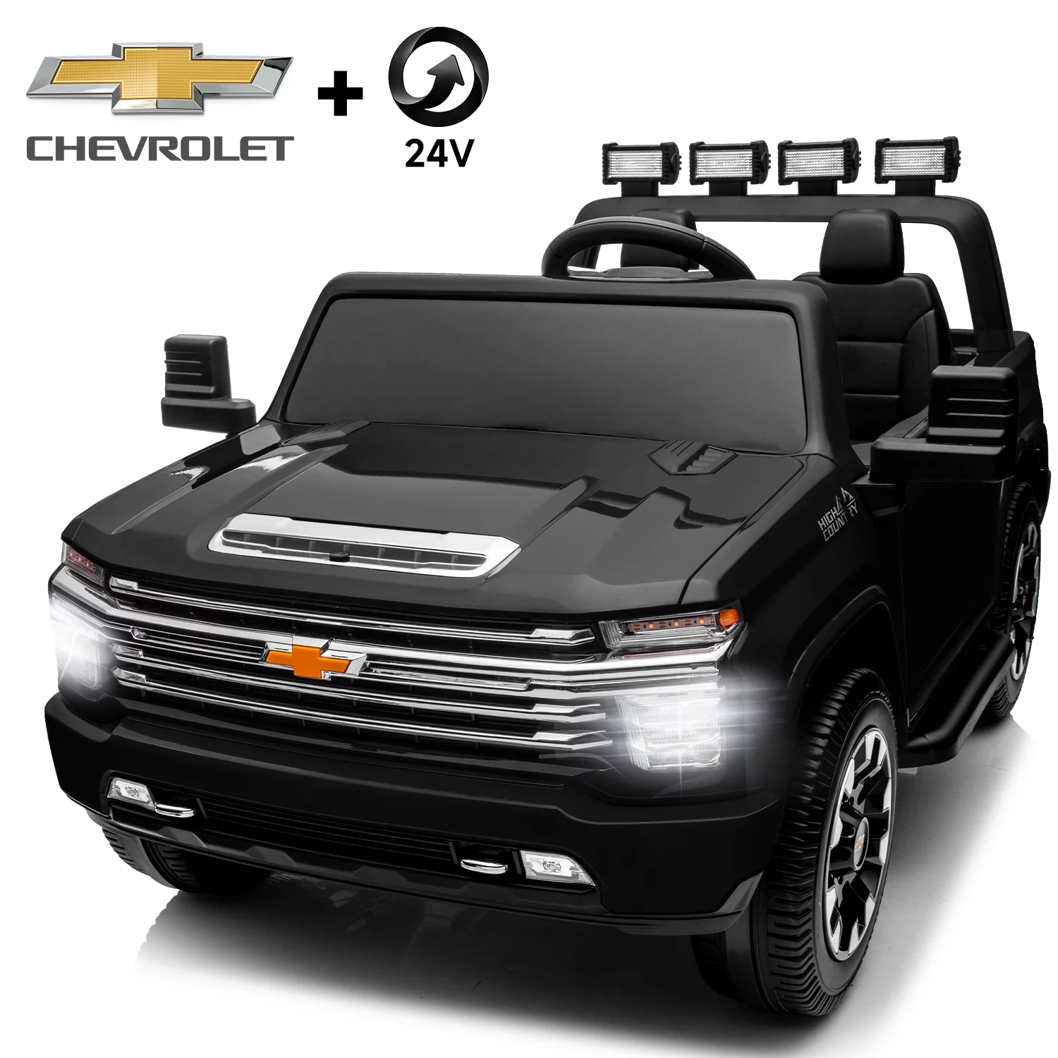 Track 7 24V Ride on Car, Licensed Silverado HD 2 Seater Electric Car for Boys Girls Age 3+, 24V Ride on Truck w/Remote Control, Music, ABC, Pink - Womvr