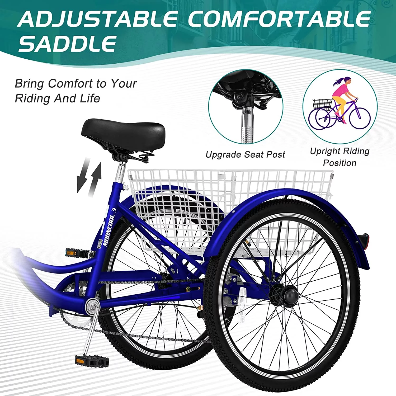 Docred Adult Tricycle 7 Speed 24 Inch Three Wheel Bike Cruiser Trike for Men/Women/Seniors - Womvr