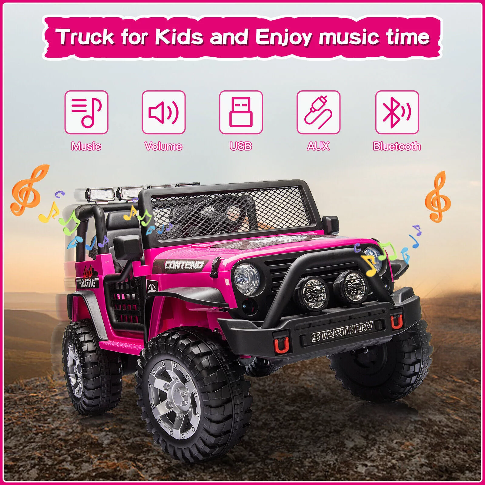 Dazone 12V Kids Ride on Jeep Car, Electric 2 Seats Off-road Jeep Ride on Truck Vehicle with Remote Control, LED Lights, MP3 Music, Black - Womvr