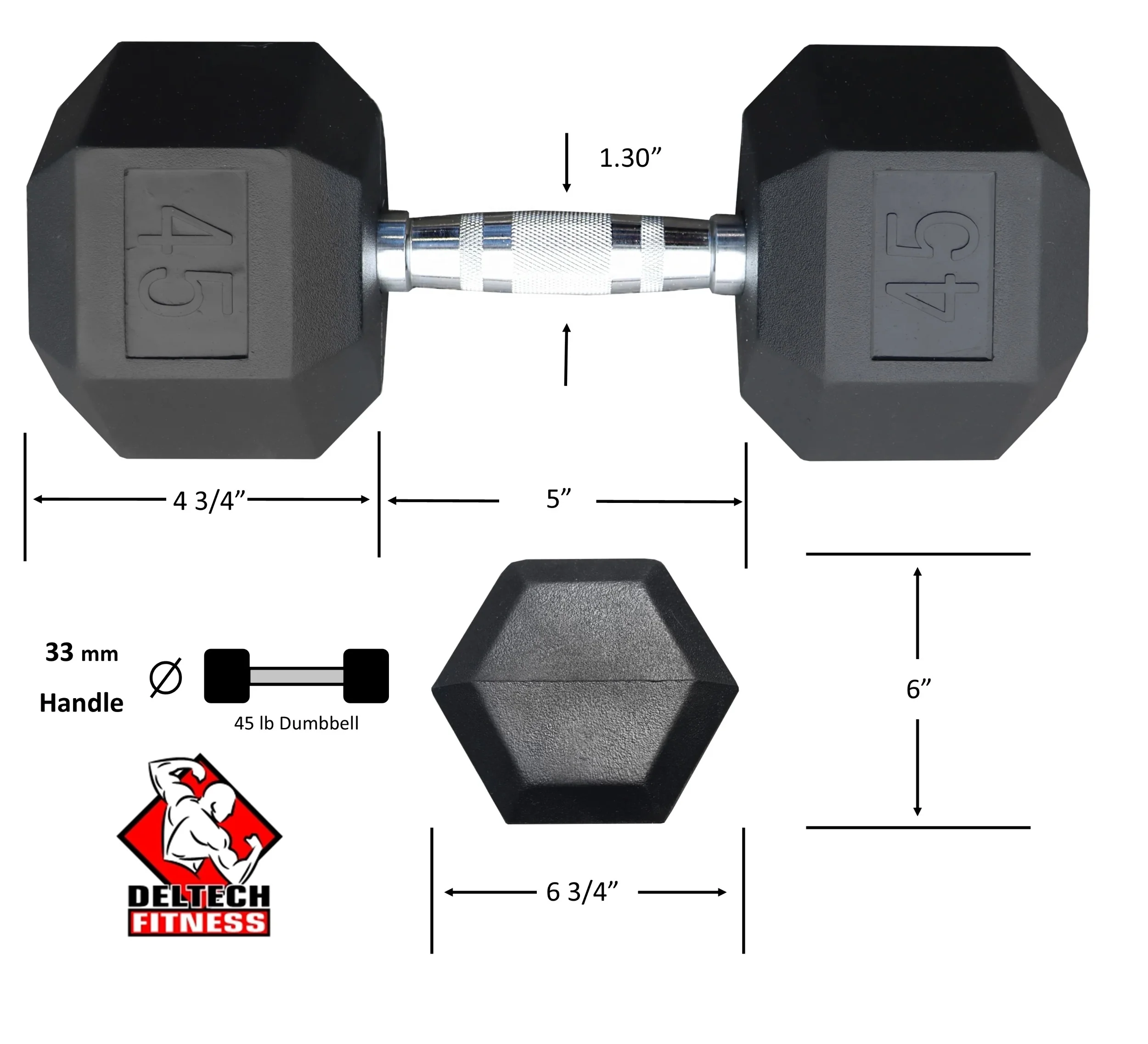 Deltech Fitness 45 lb Rubber Dumbbell Pair (RDB-045) - Womvr