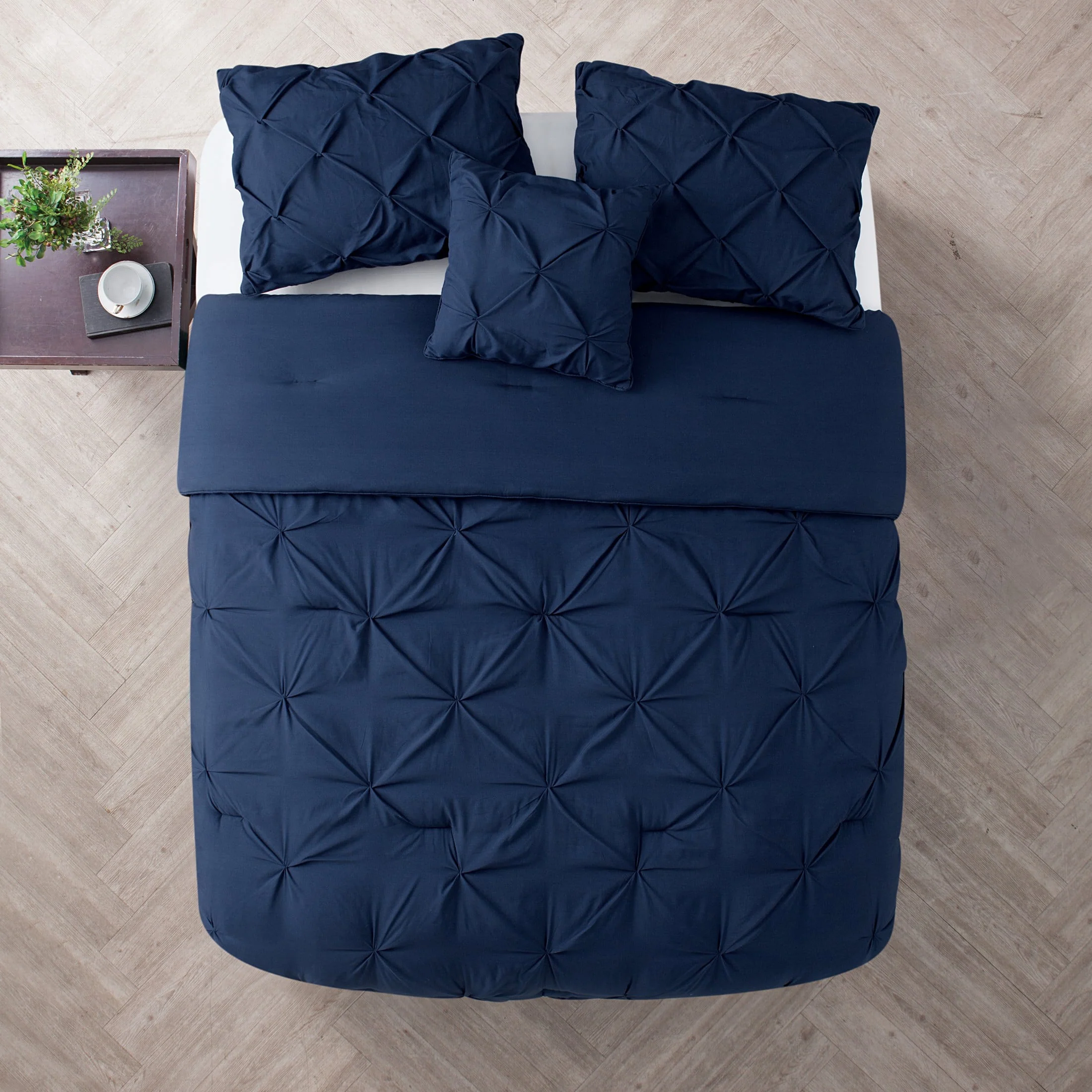 VCNY Home Carmen 4-Piece Navy Solid Pintuck Comforter Set, Queen - Womvr