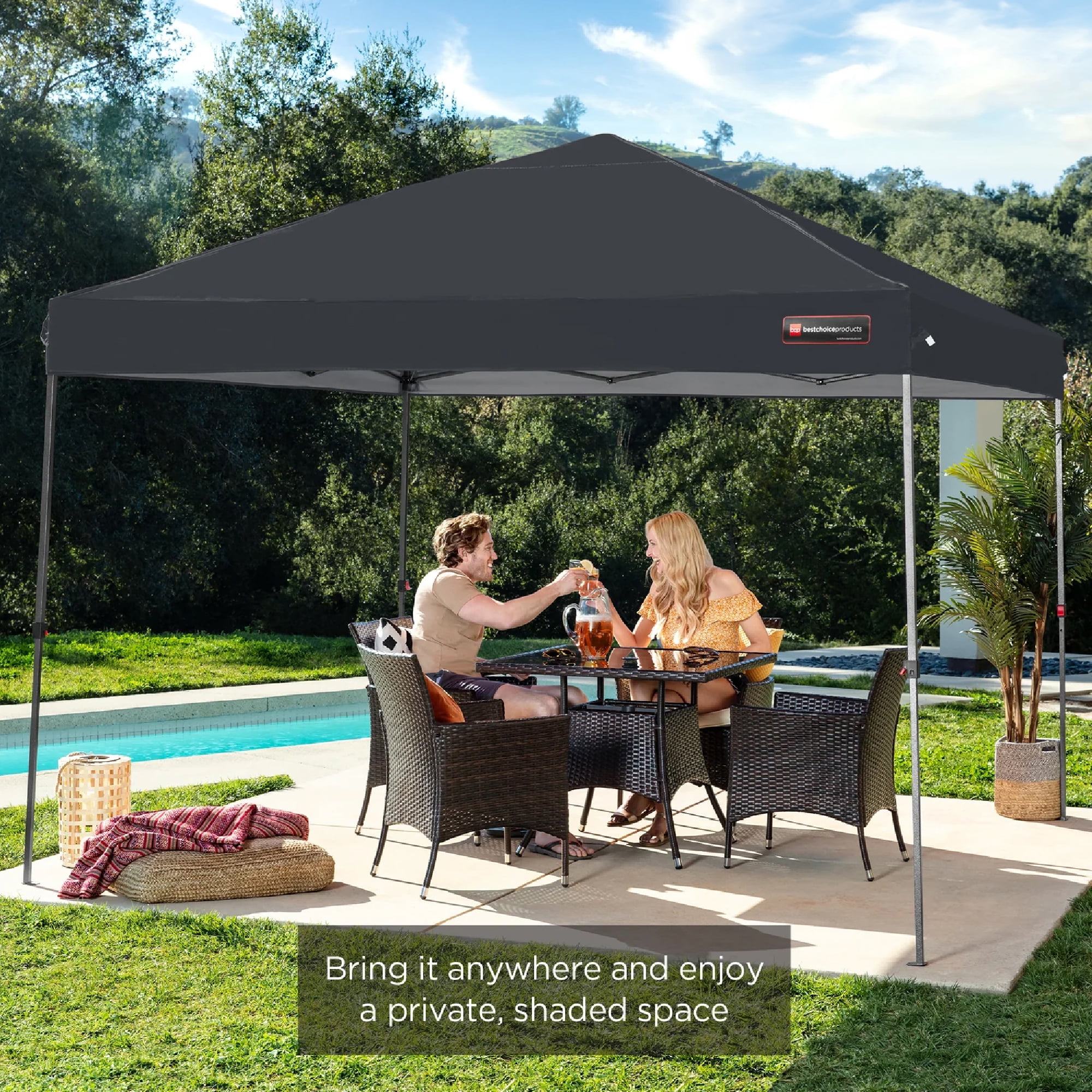 Best Choice Products 10x10ft Easy Setup Pop Up Canopy w/ 1-Button Setup, Wheeled Case, 4 Weight Bags - Cerulean - Womvr