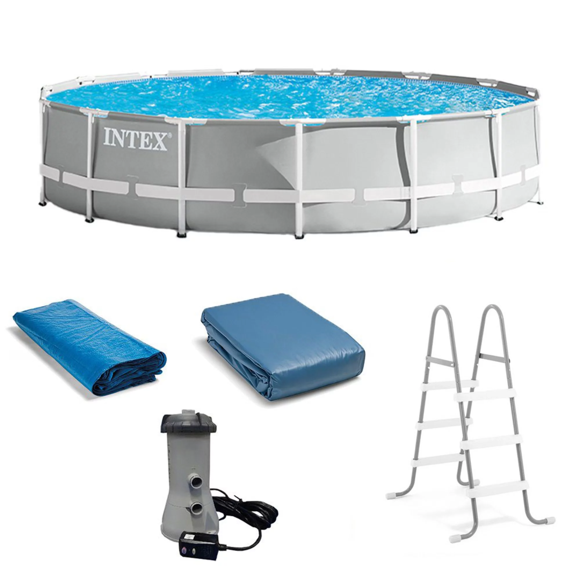 Intex 15ft x 42in Prism Frame Above Ground Swimming Pool Set with Debris Cover - Womvr