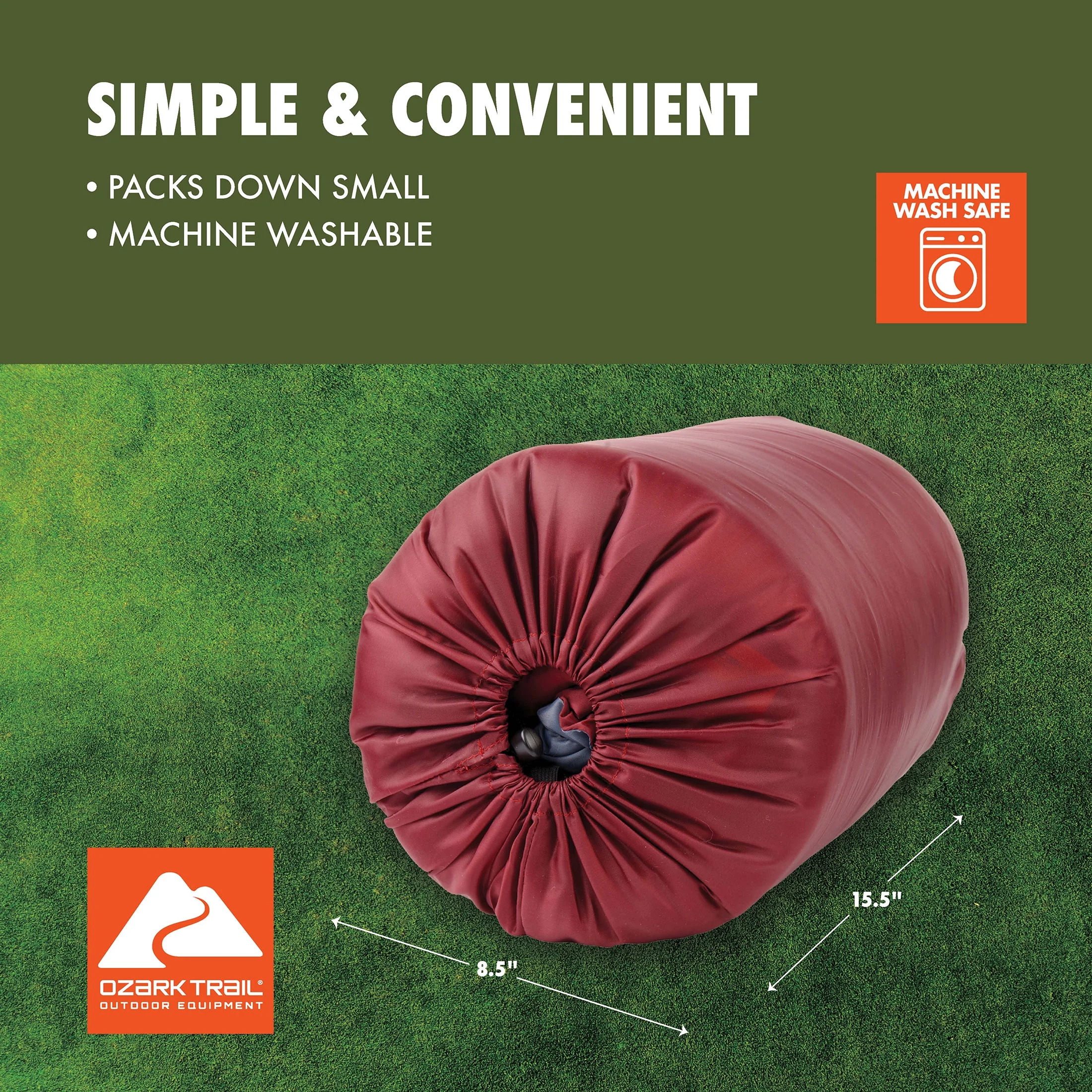 Ozark Trail 50-Degree Warm Weather Rectangular Sleeping Bag, Red, 33