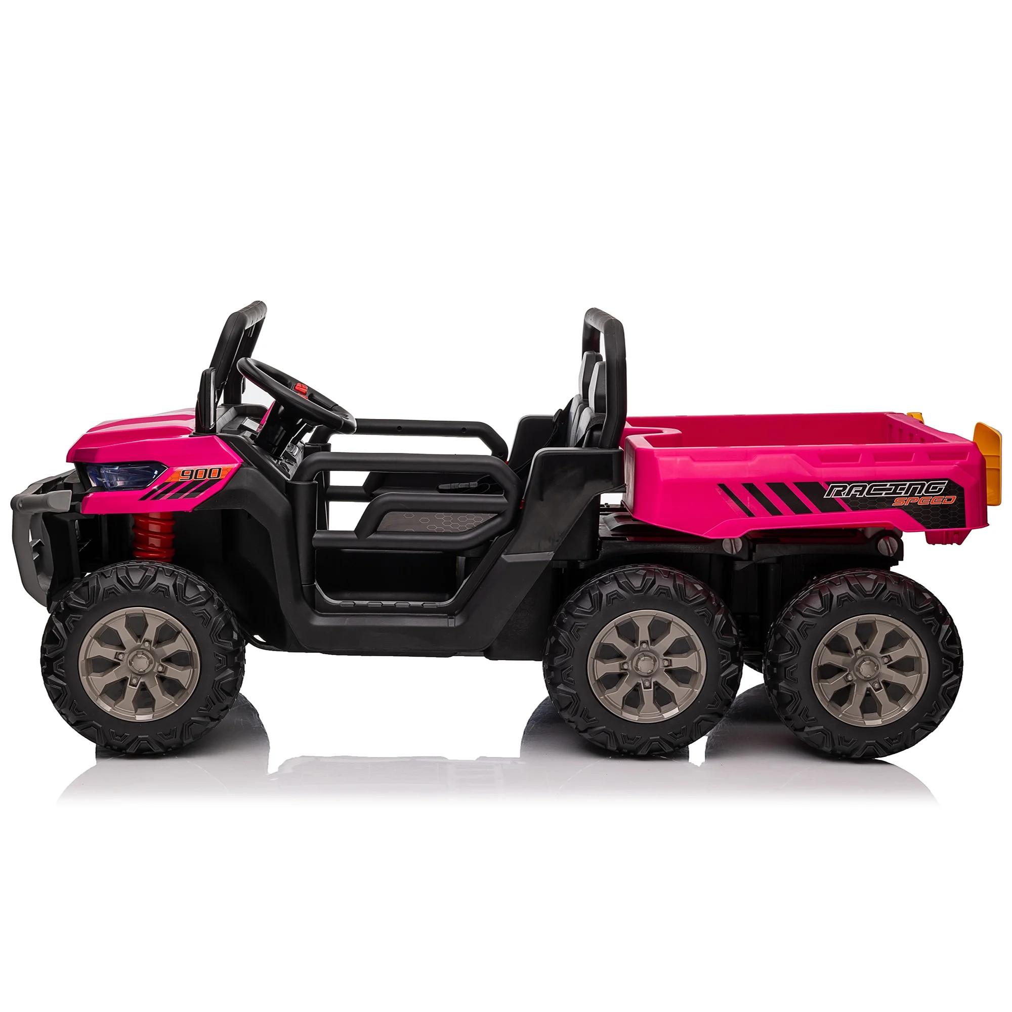 Joyracer 24V Ride on Toys, 2 Seater 6-Wheel UTV Car, 4WD Ride on Dump Truck for Big Kids with Trailer Remote Control, Black - Womvr