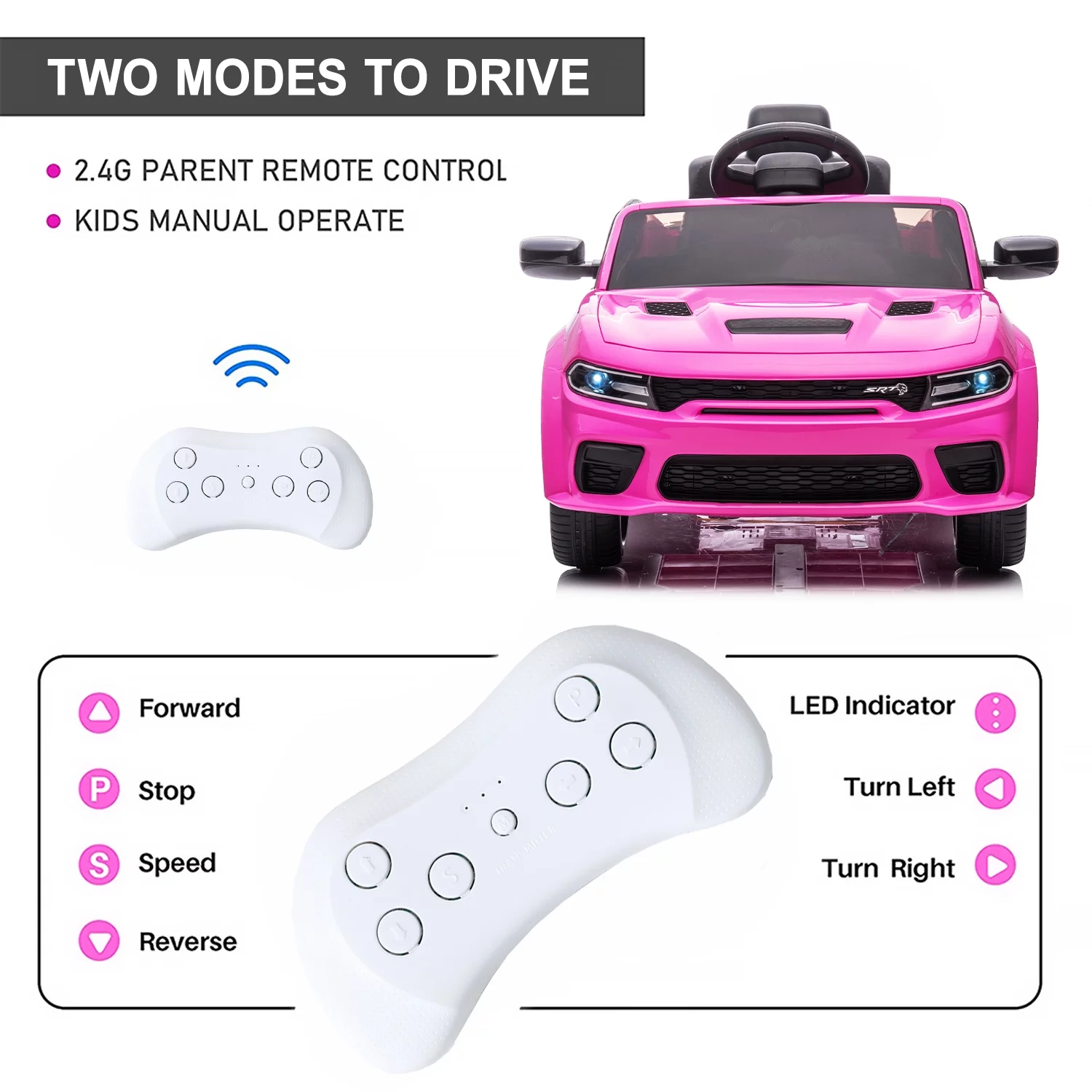 uhomepro Black 12 V Dodge Charger SRT Hellcat Battery Powered Ride on Cars with Remote Control, Bluetooth, LED Light and MP3 Player - Womvr