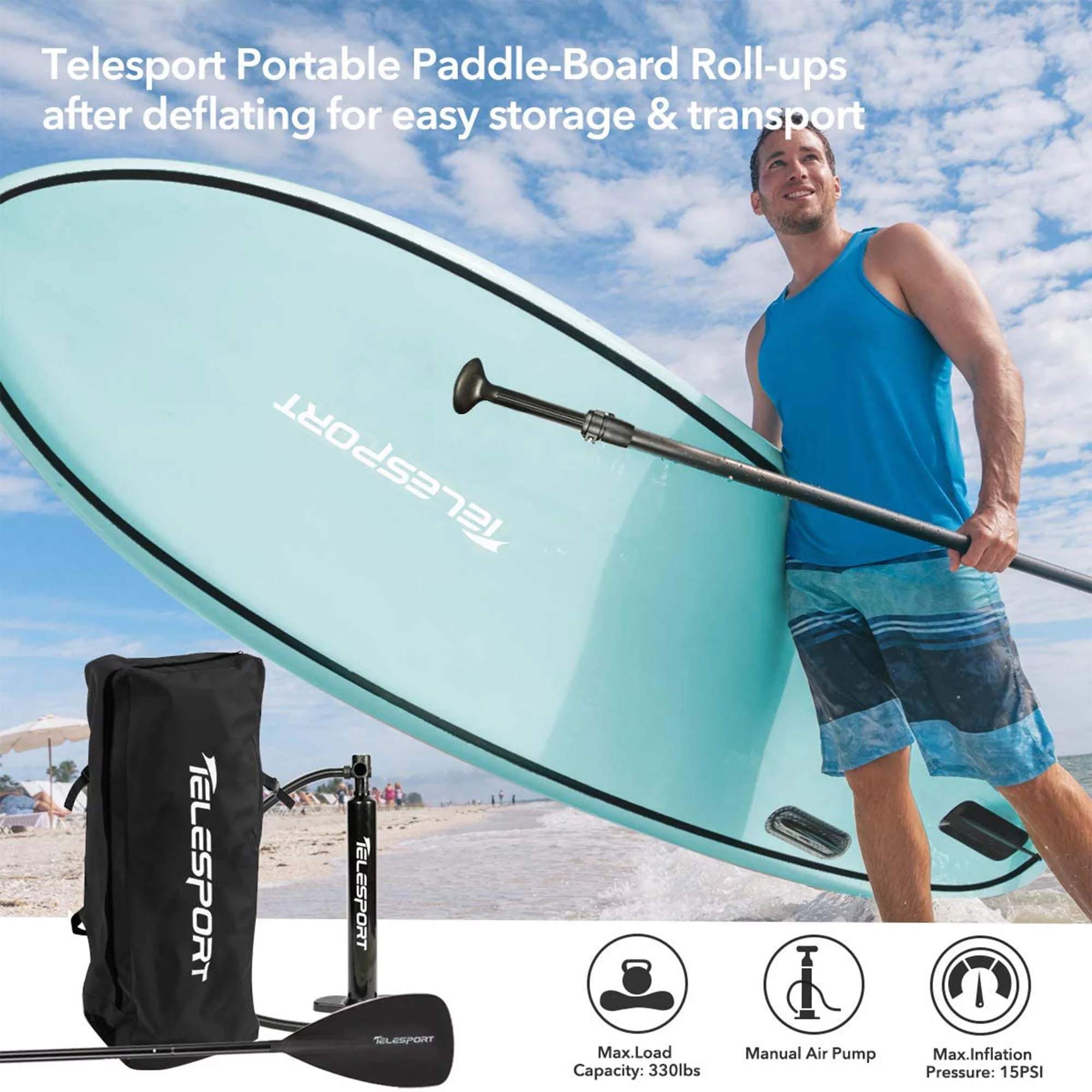 TELESPORT Paddle Boards Inflatable Paddleboard with Accessories, Blue - Womvr