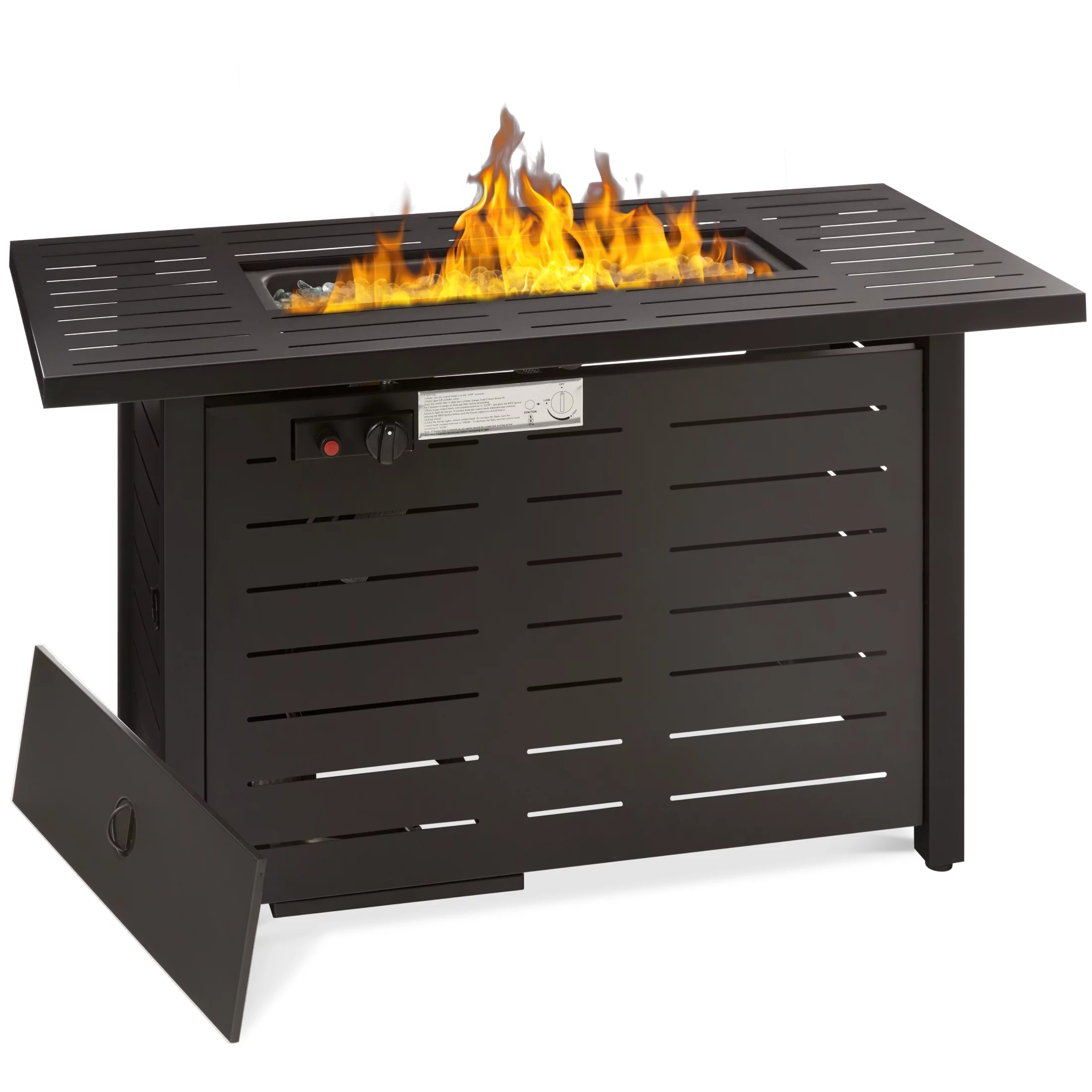 Best Choice Products 42in Fire Pit Table 50,000 BTU Rectangular Steel Propane Gas w/ Cover, Glass Beads - Gray - Womvr