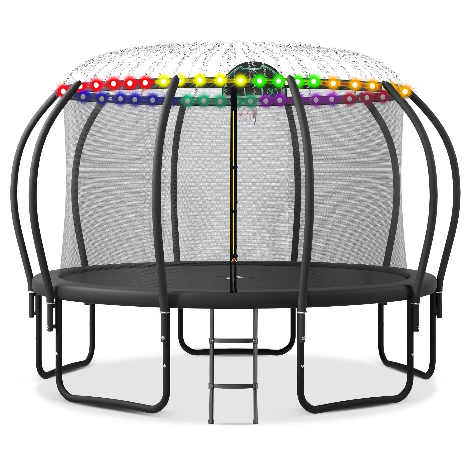 Jump Into Fun Trampoline 12FT 14FT 15FT 16FT, 1200LBS Trampoline for Adults/ 5-6 Kids, Trampoline with Enclosure, Basketball Hoop, Wind Stakes, Outdoor Upgraded Arc Pole Trampoline - Womvr
