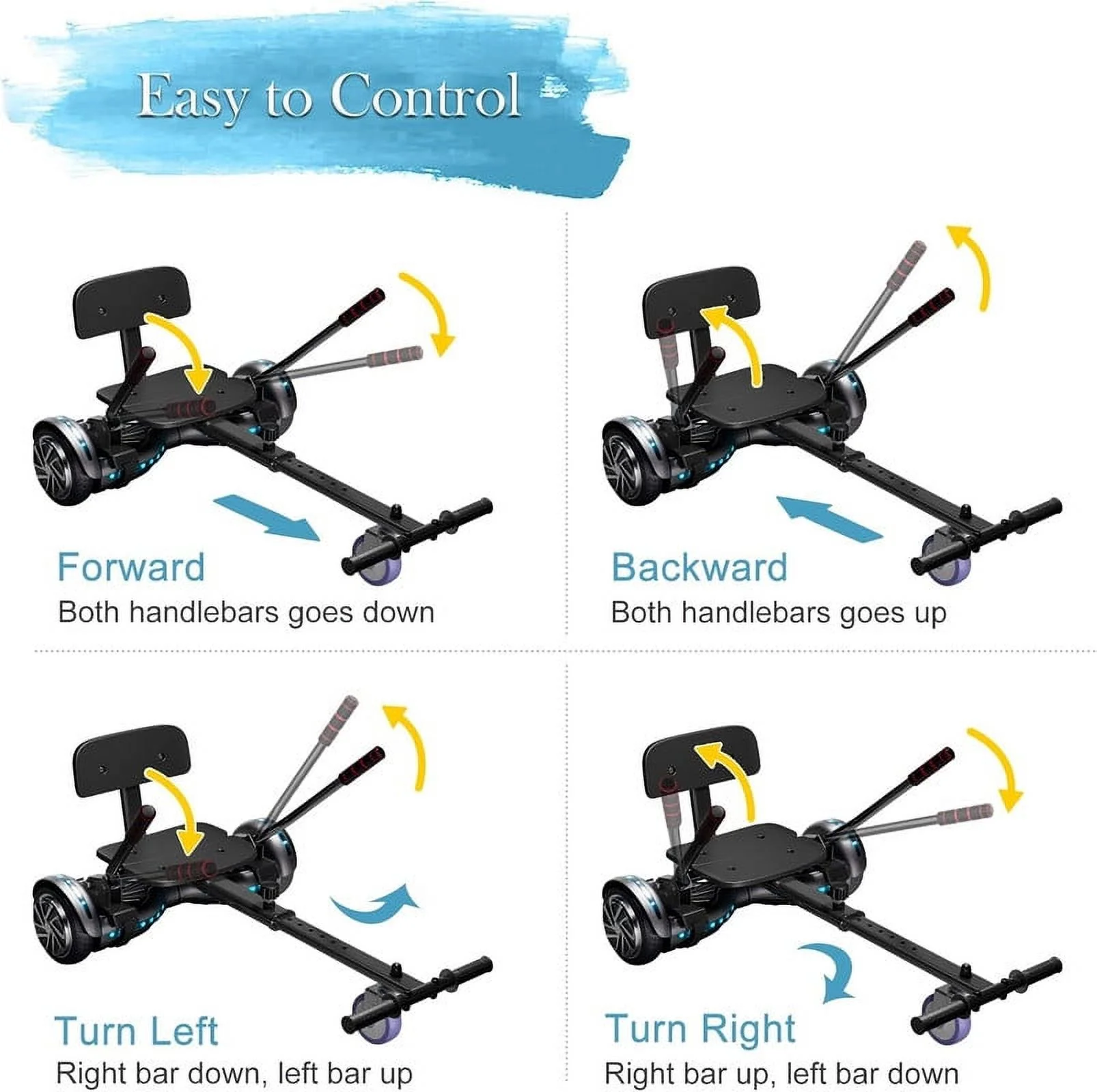 SISIGAD Hoverboard with Seat, 6.5 inch Hoverboard Go Kart Combo with Bluetooth Speaker & LED Lights for Kids Adults - Womvr