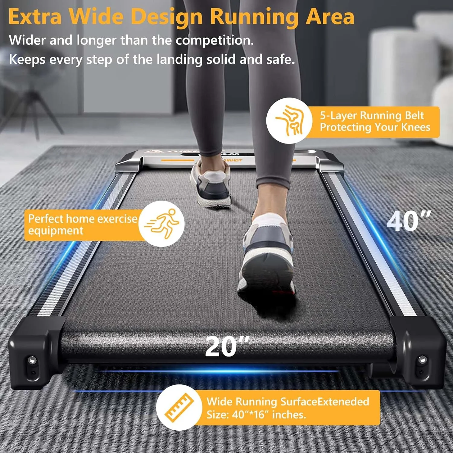 AMZFUN Under Desk Treadmill, Walking Pad 2 in 1 for Walking and Jogging (Black) - Womvr