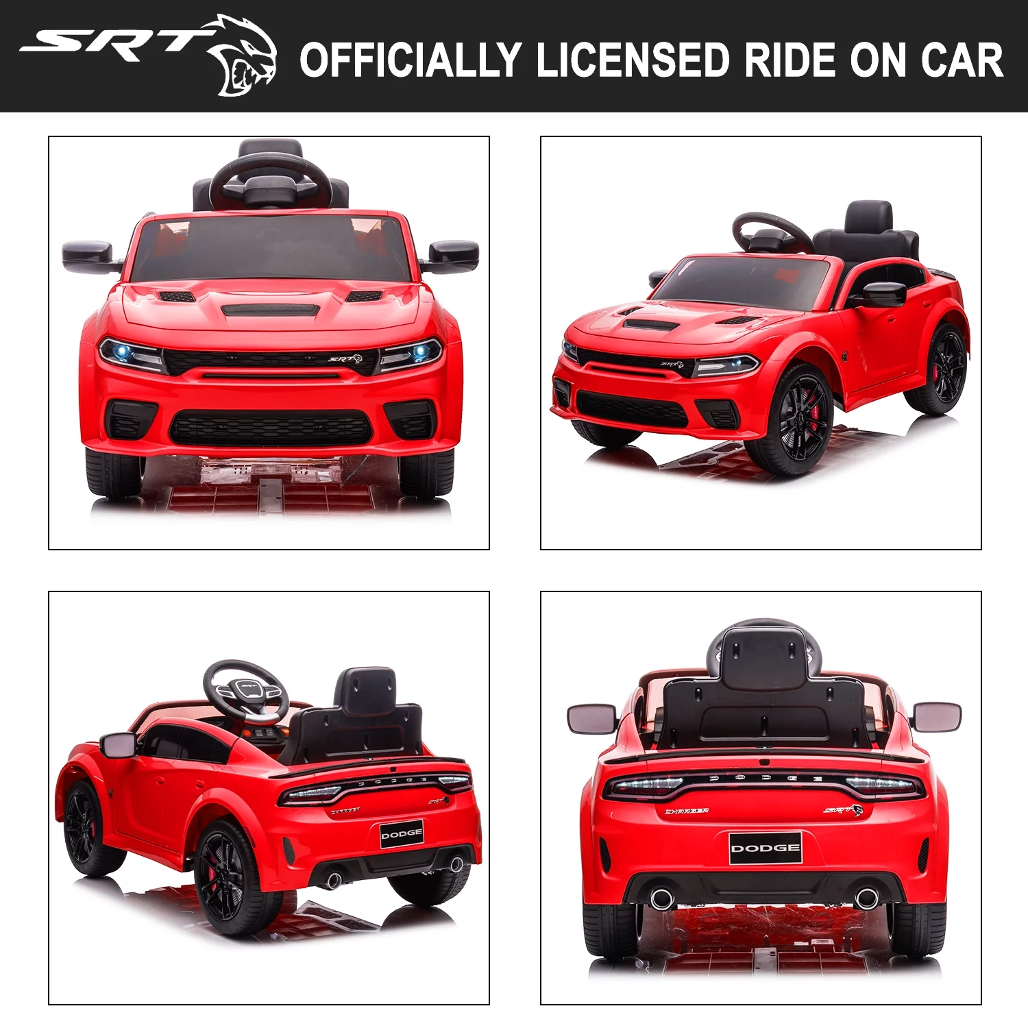 uhomepro Black 12 V Dodge Charger SRT Hellcat Battery Powered Ride on Cars with Remote Control, Bluetooth, LED Light and MP3 Player - Womvr