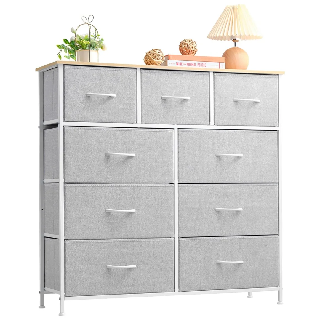 Somdot Dresser, 9-Drawer Fabric Storage Tower for Bedroom, Nursery, Entryway, Closets, Tall Chest Organizer Unit with Large Capacity Fabric Bins - Womvr