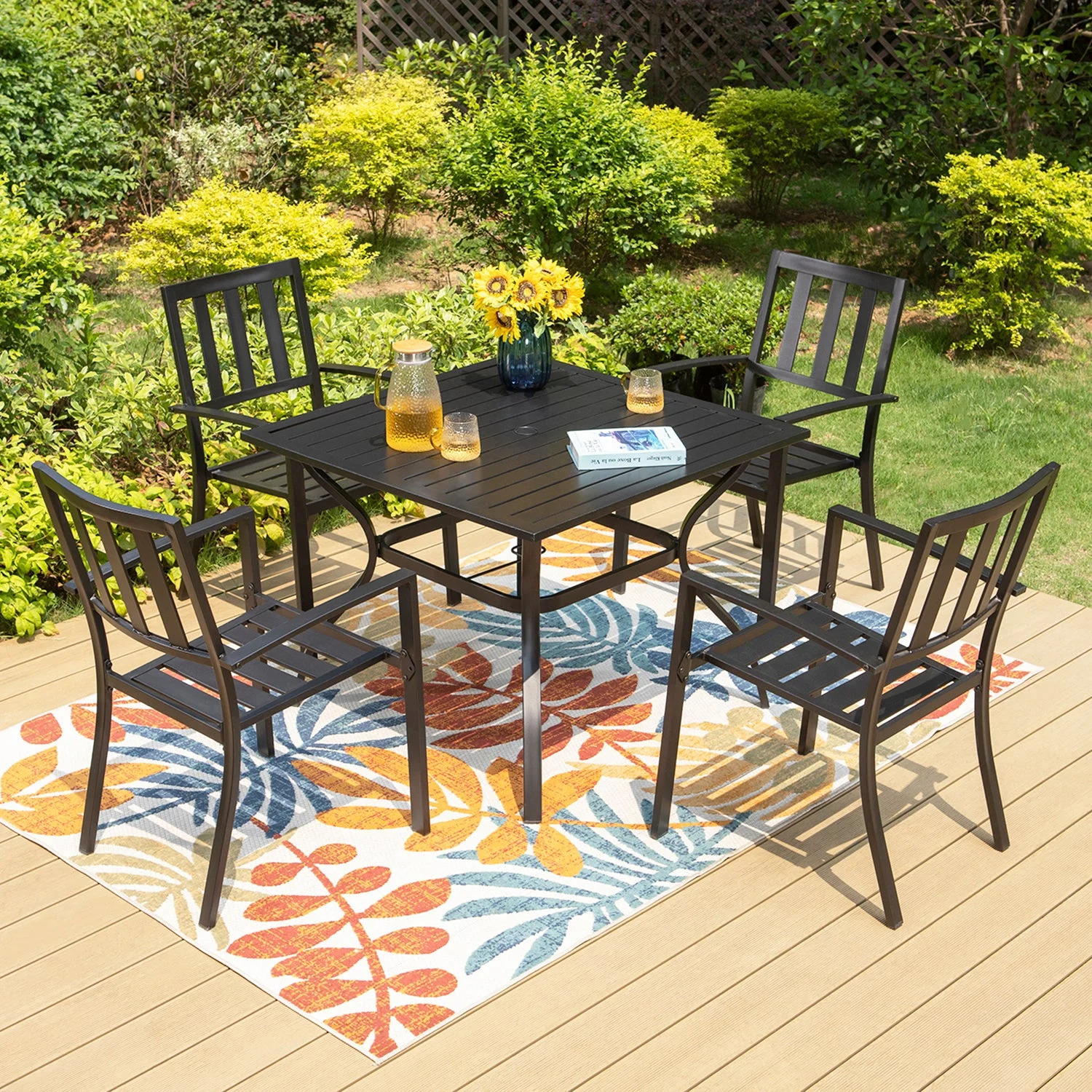 Sophia & William 7 Piece Outdoor Patio Dining Sets Metal Furniture Table and Stackable Chairs - Womvr