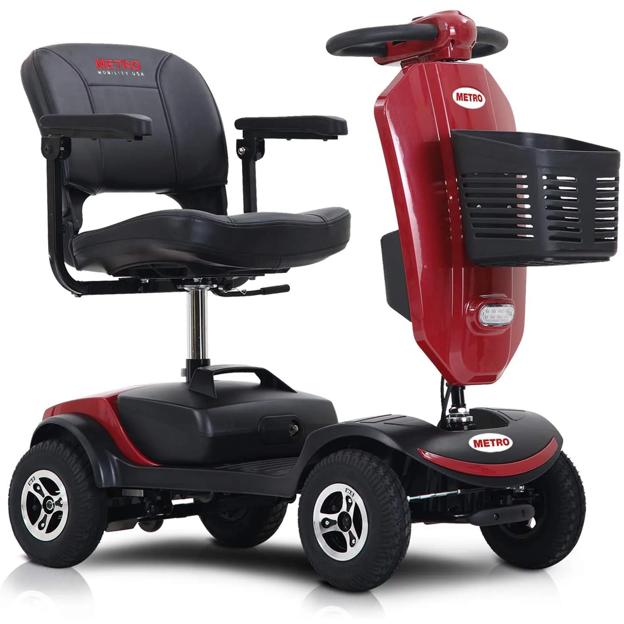 Segmart Mobility Scooter for Seniors, 20''W Armrest, Windshield, Rear Suspension, Front Rear Light, Cup Holder, USB Charging Port, Gift Flag, 300lbs, Red - Womvr