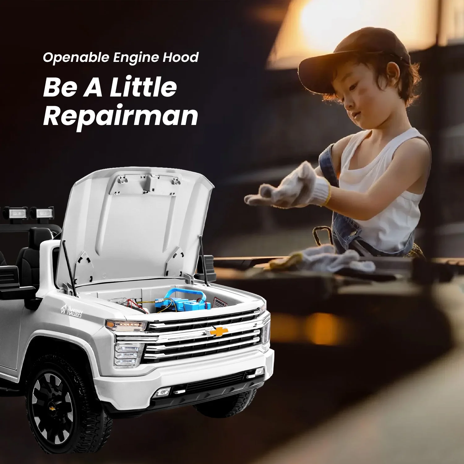 Track 7 24V Ride on Car, Licensed Silverado HD 2 Seater Electric Car for Boys Girls Age 3+, 24V Ride on Truck w/Remote Control, Music, ABC, Pink - Womvr