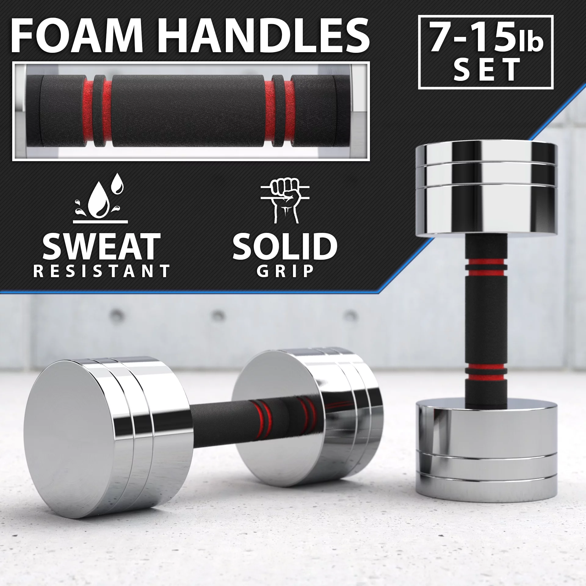 Synergee Ultra Compact Adjustable Dumbbell Set. Steel Weight Set with Foam Handles and Chrome Finish. Weights Range from 10-20 lbs. - Womvr