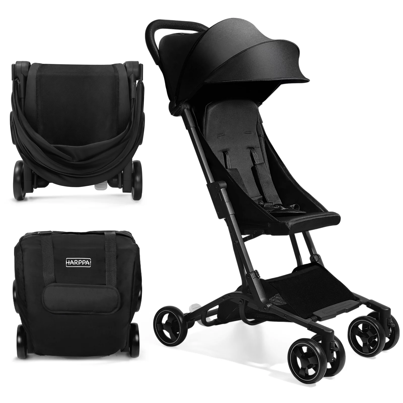 HARPPA Lightweight Travel Stroller, Compact Umbrella Stroller for Babies, Easy Folding, Black - Womvr