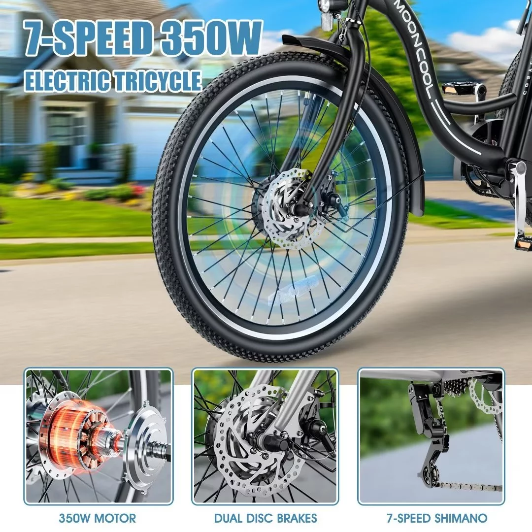 Docred 3 Wheel Electric Bike, 15.5 mph 500W Electric Tricycles for Adult .36V 7 Speeds Electric Trike,24In - Womvr