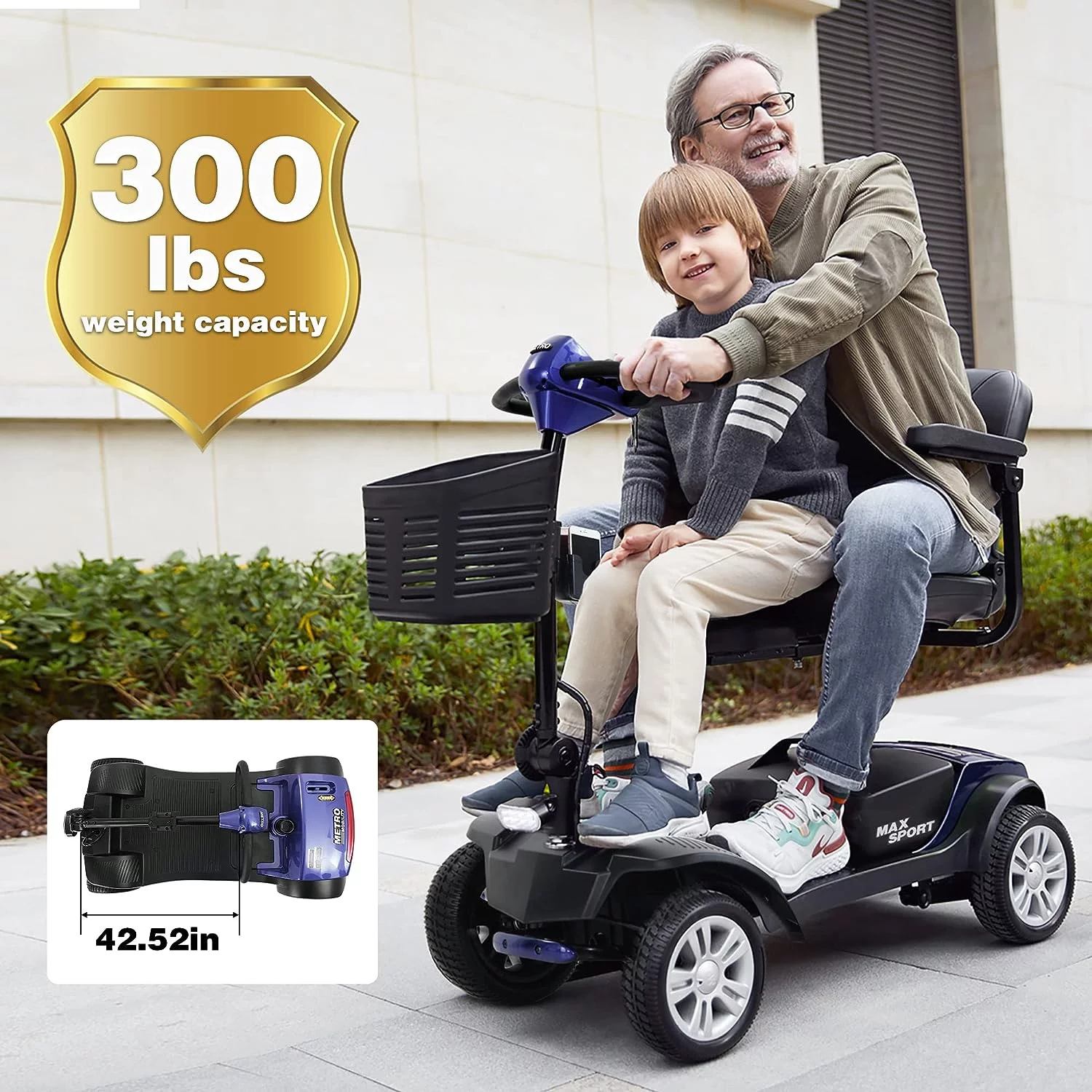 4 Wheel Mobility Scooters for Adults, Collapsible Electric Powered Wheelchair with Led Lights, 2 Cup Holders, USB Charging Port, Walking Stick Box, Up to 16 Miles, 300 lbs Capacity,Purple - Womvr