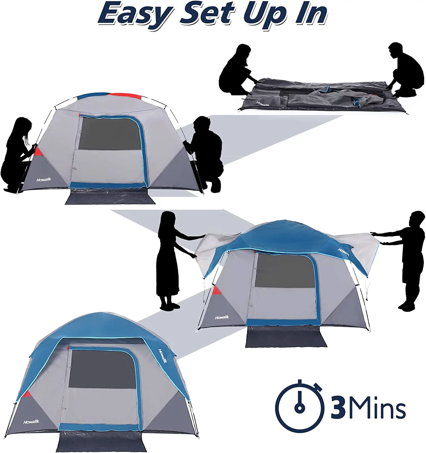 Camping Tent 6 Person 4 Person, Family Tent for Camping, Easy Set up Camping Tent for Hiking Backpacking Traveling Outdoor - Womvr