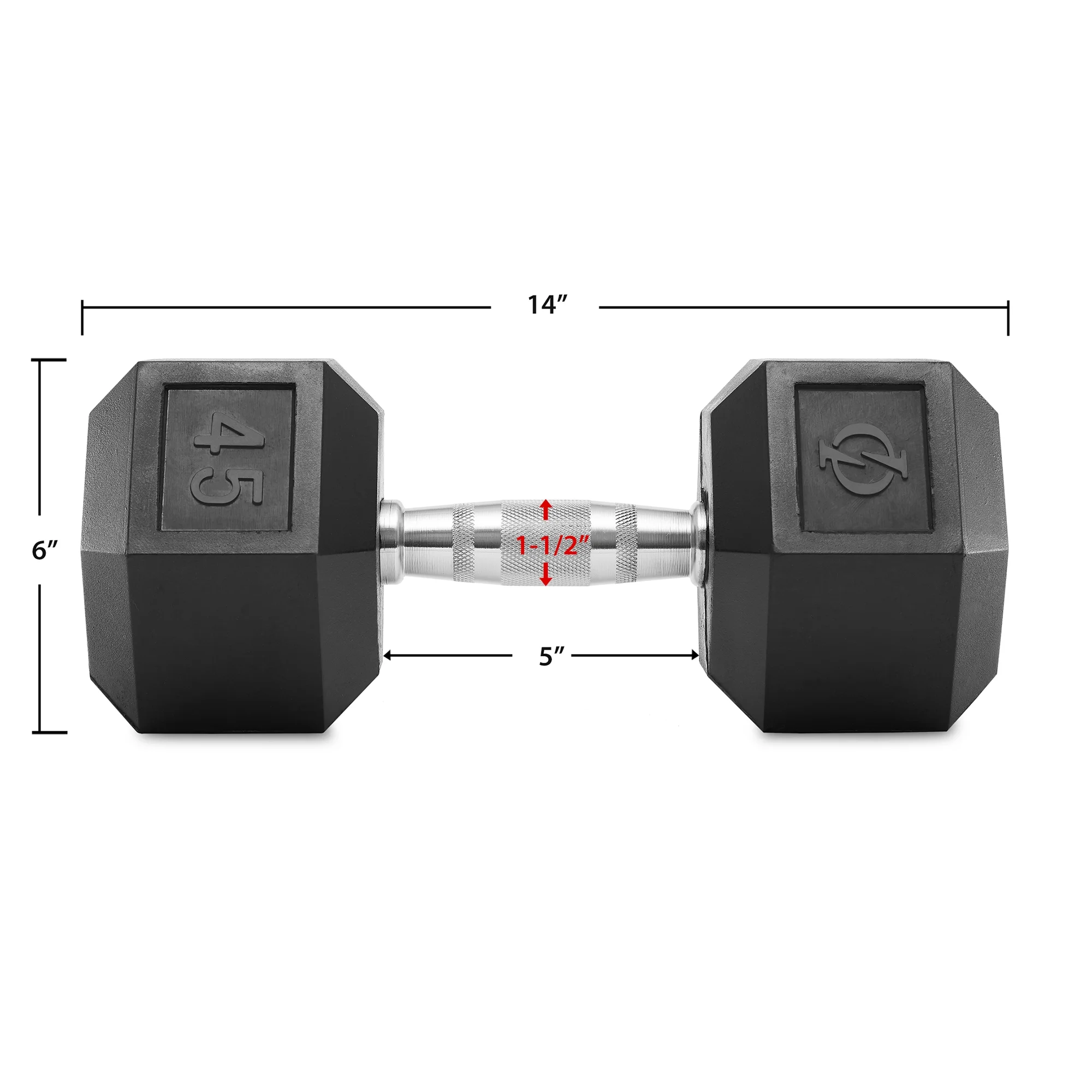 Philosophy Gym Rubber Coated Hex Dumbbell Hand Weight, 45 lbs - Womvr