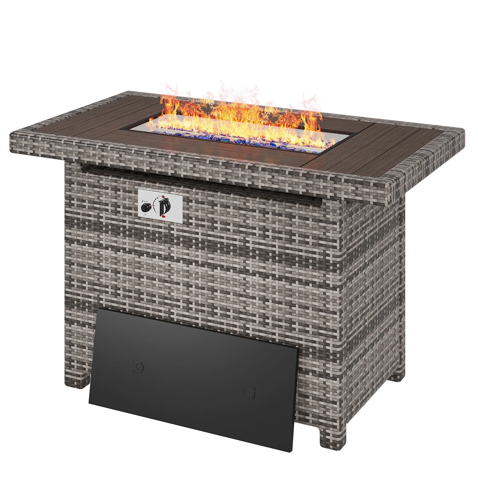 Aoxun 40'' Fire Pit Table 50,000 BTU Propane Gas Fire Pit Table W/ Cover, Glass Beads, Tank Holder, Gray Wicker - Womvr