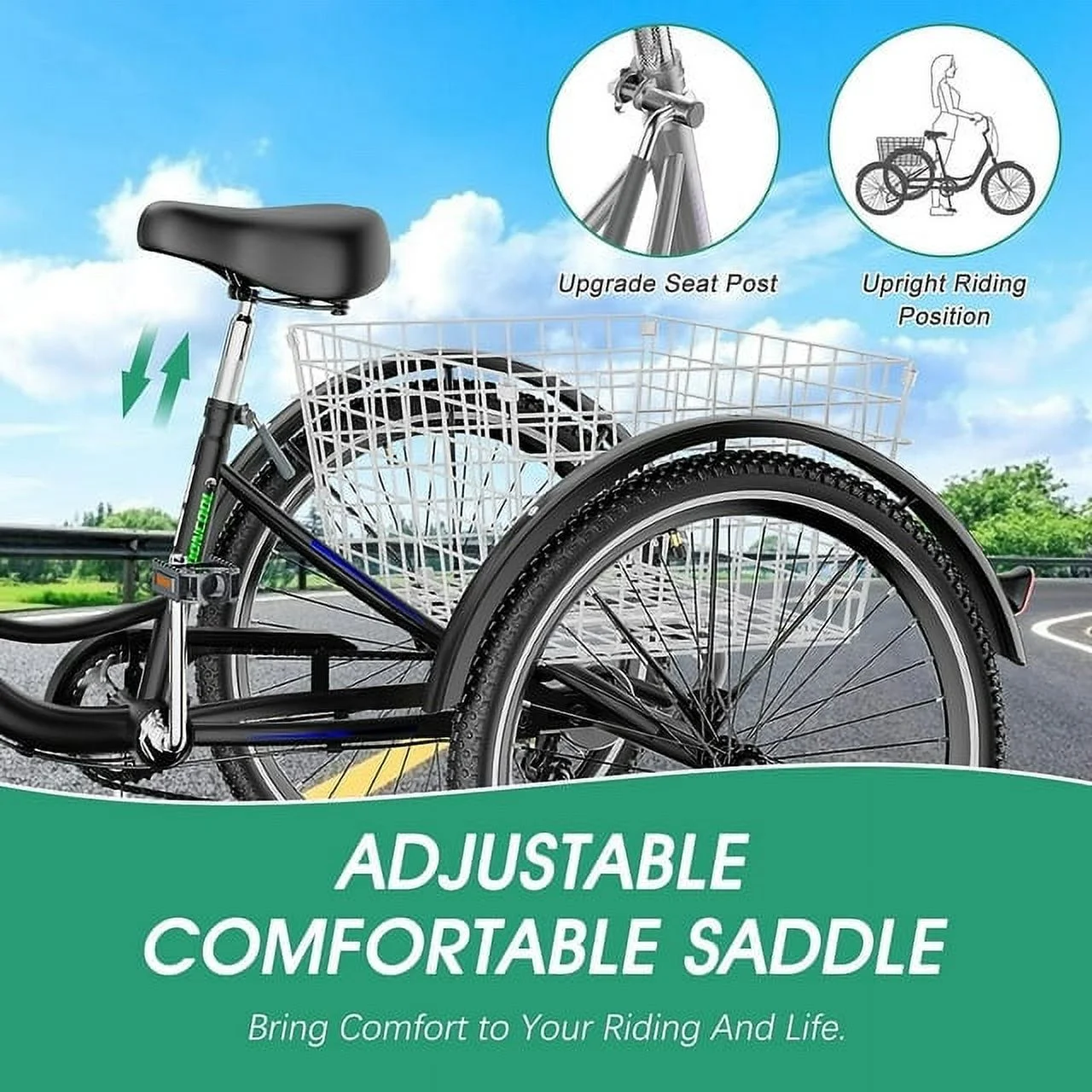 Lilypelle Adult Tricycles 7 Speed 20/24/26 Inch Three Wheel Bike Cruiser Trike with Low-Step Through Frame/Large Basket for Men, Women, Seniors - Womvr